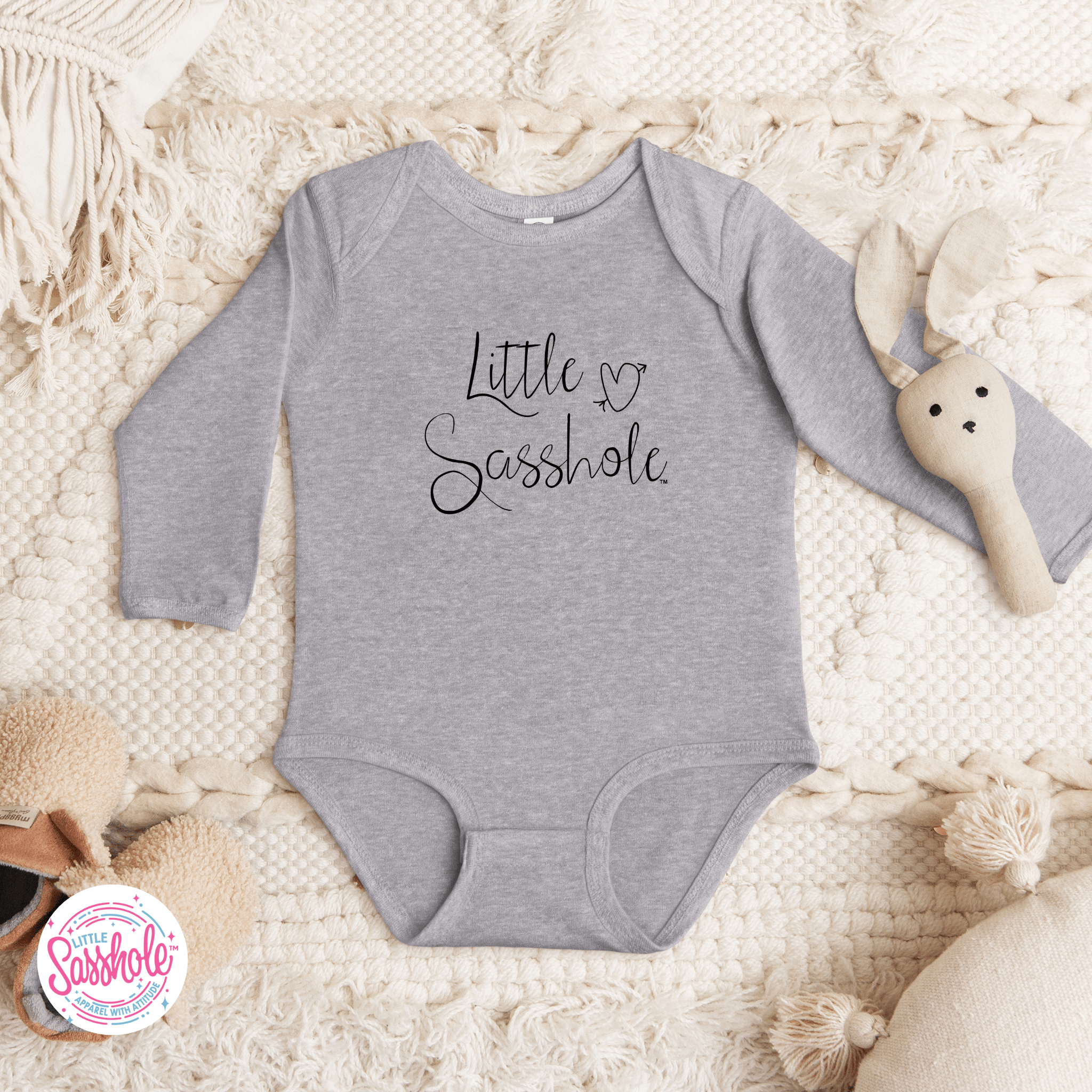 Little Sasshole™ Signature Baby Long Sleeve Bodysuit - Funny Graphic Tee by Sasshole® Clothing
