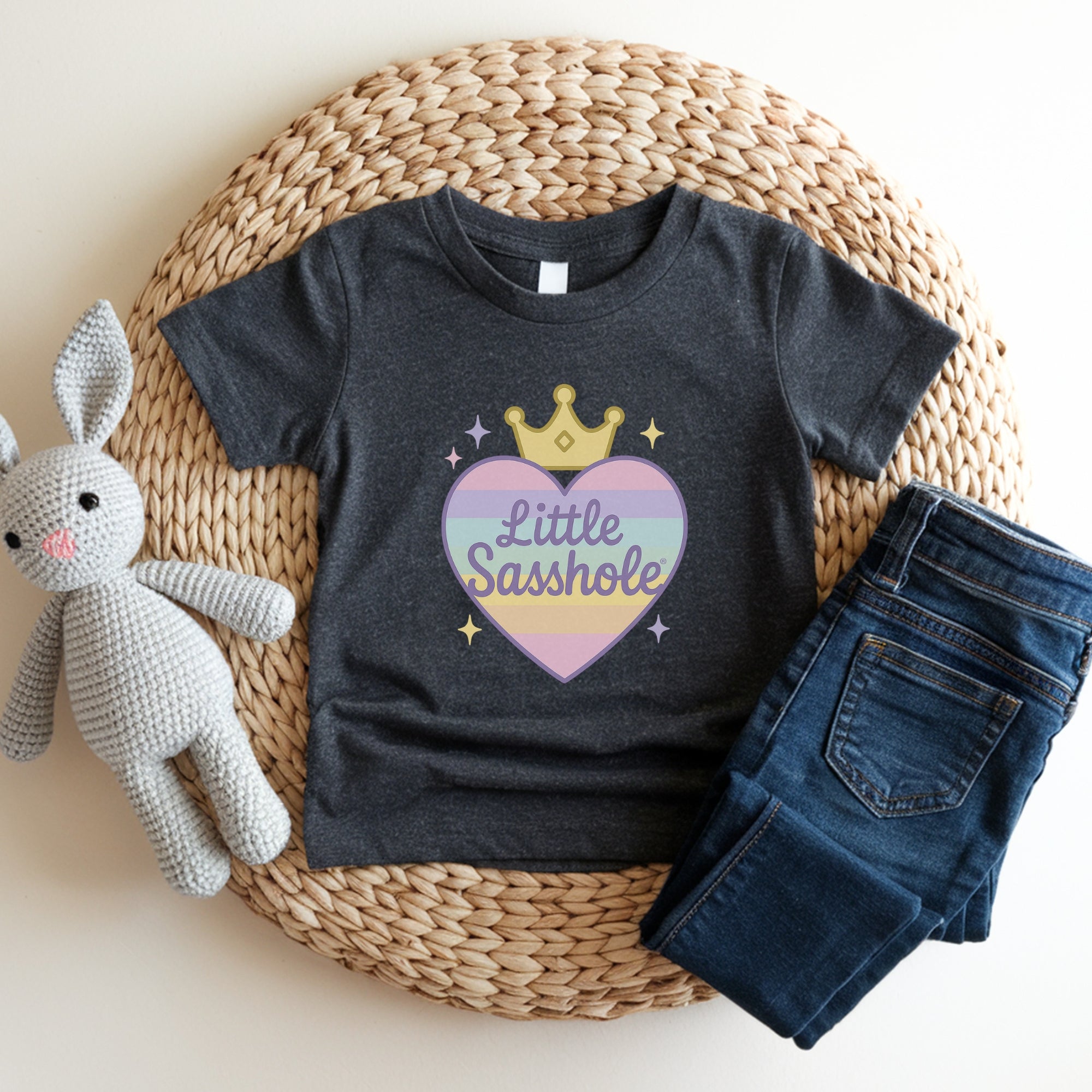 Image of Little Sasshole® Toddler Girl Shirt | Pastel Heart Crown Tee | Cute Funny Kids Shirt | Sassy Princess T-Shirt for Girls | Baby Girl Gift - Funny Graphic Tee by Sasshole® Clothing