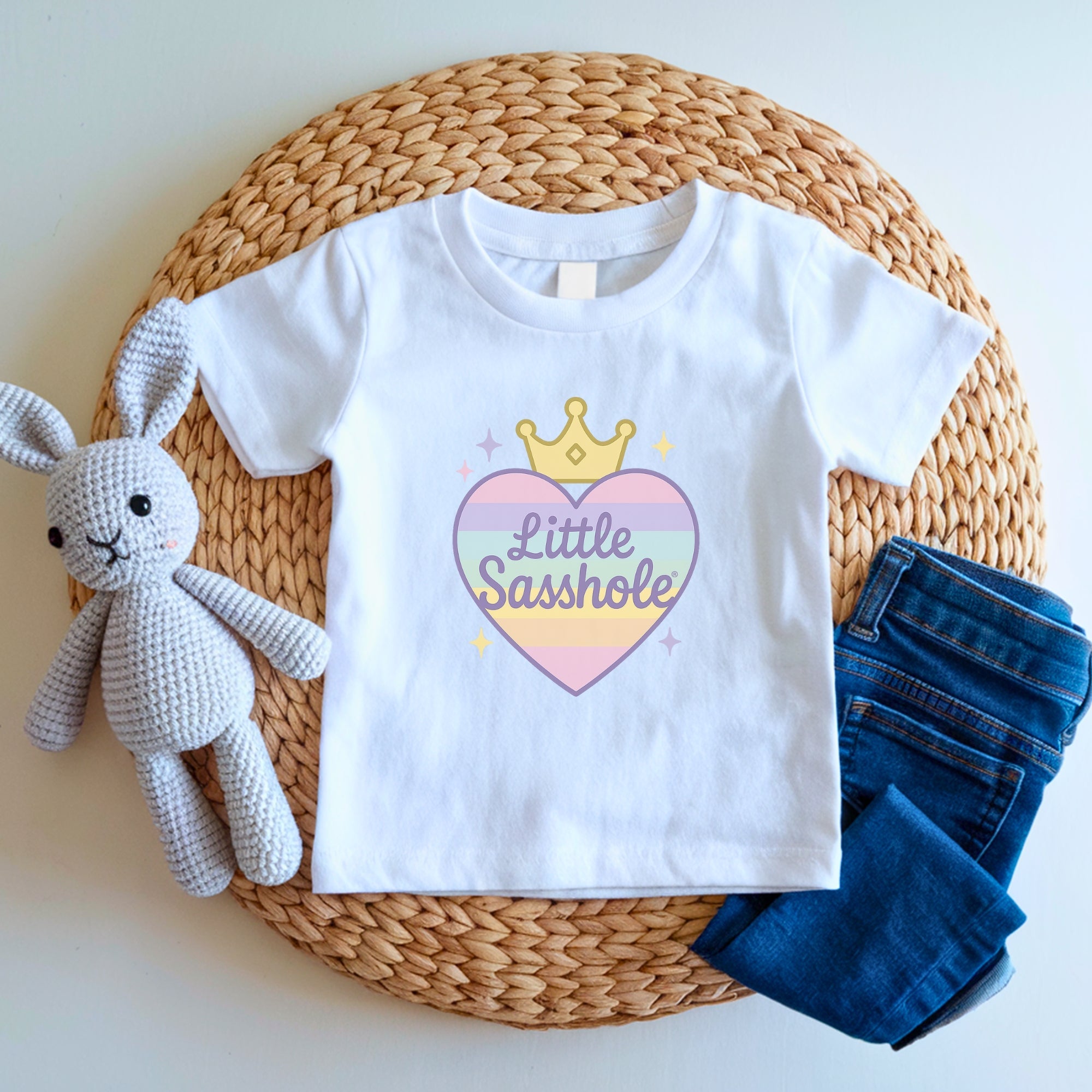 Image of Little Sasshole® Toddler Girl Shirt | Pastel Heart Crown Tee | Cute Funny Kids Shirt | Sassy Princess T-Shirt for Girls | Baby Girl Gift - Funny Graphic Tee by Sasshole® Clothing