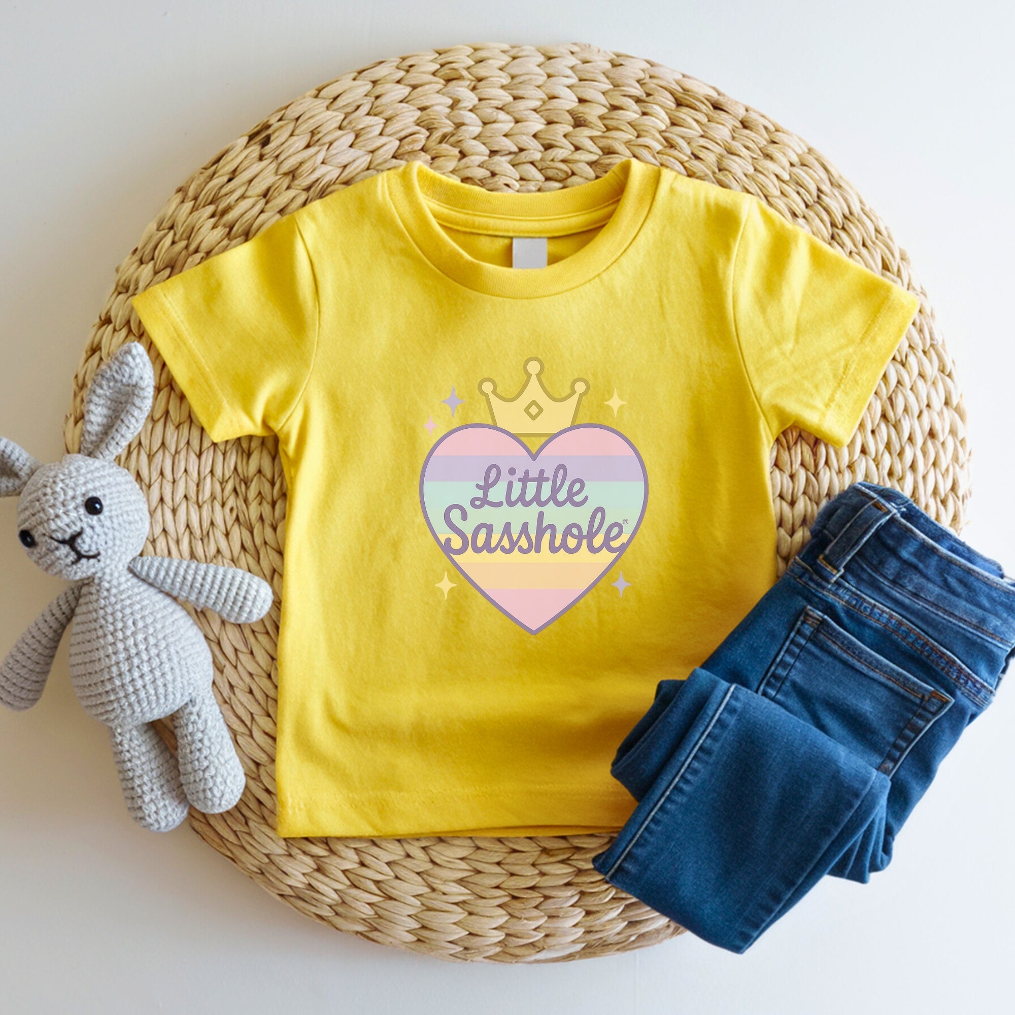 Image of Little Sasshole® Toddler Girl Shirt | Pastel Heart Crown Tee | Cute Funny Kids Shirt | Sassy Princess T-Shirt for Girls | Baby Girl Gift - Funny Graphic Tee by Sasshole® Clothing