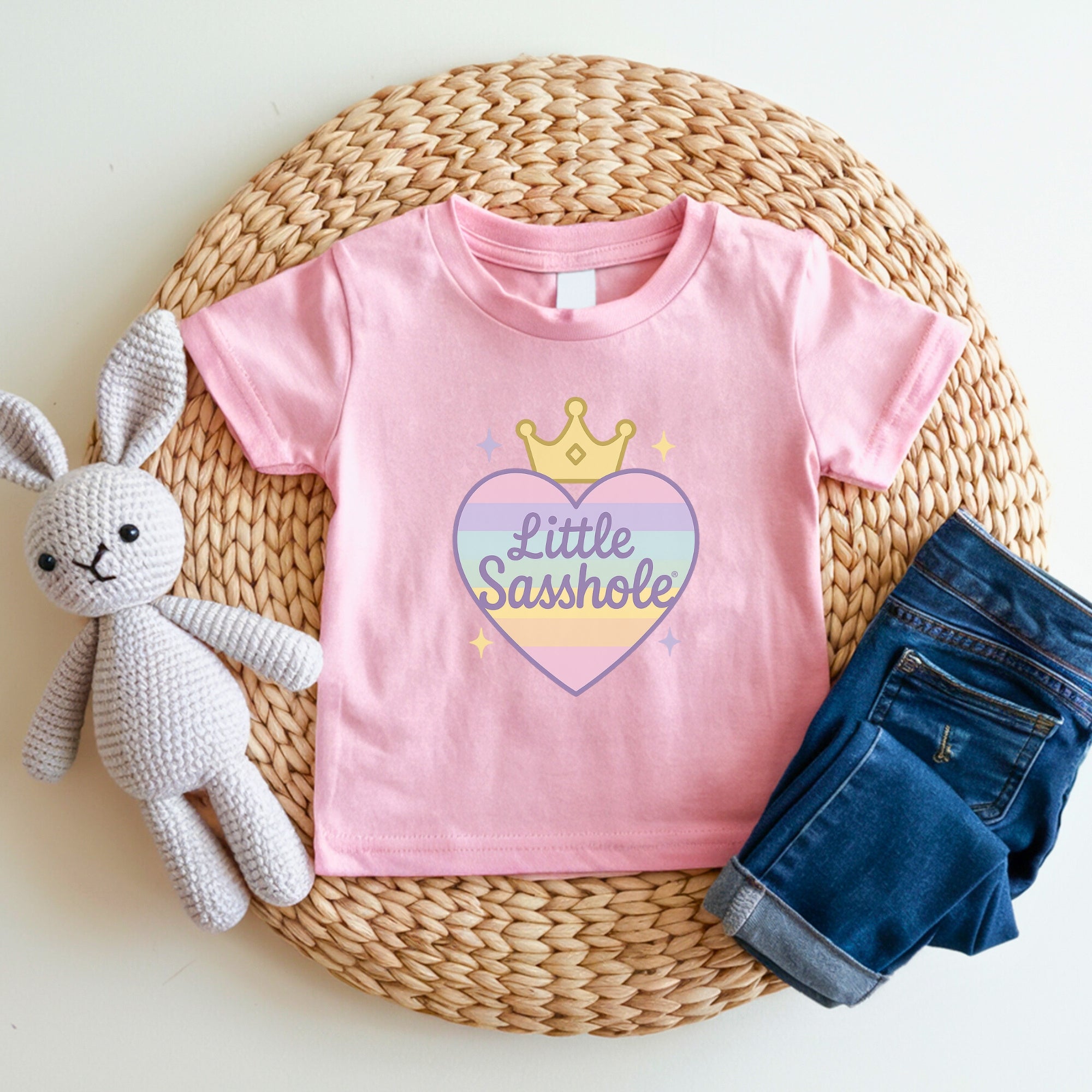 Image of Little Sasshole® Toddler Girl Shirt | Pastel Heart Crown Tee | Cute Funny Kids Shirt | Sassy Princess T-Shirt for Girls | Baby Girl Gift - Funny Graphic Tee by Sasshole® Clothing