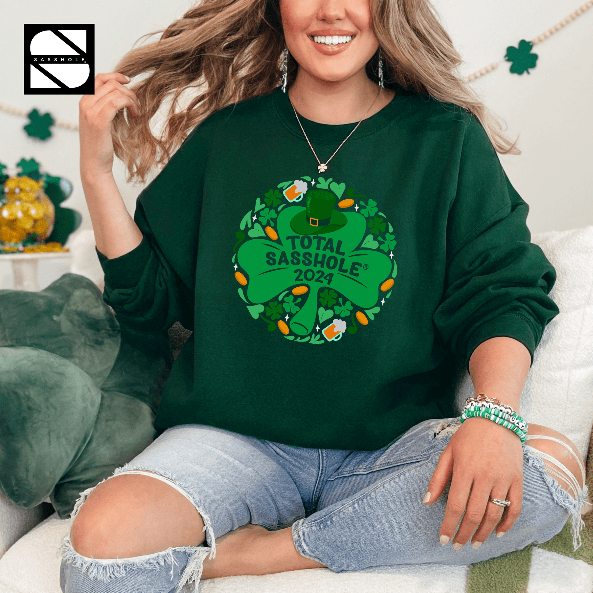 Lucky Total Sasshole® Charm: St. Paddy's Day Edition Unisex Sweatshirt - Funny Graphic Tee by Sasshole® Clothing