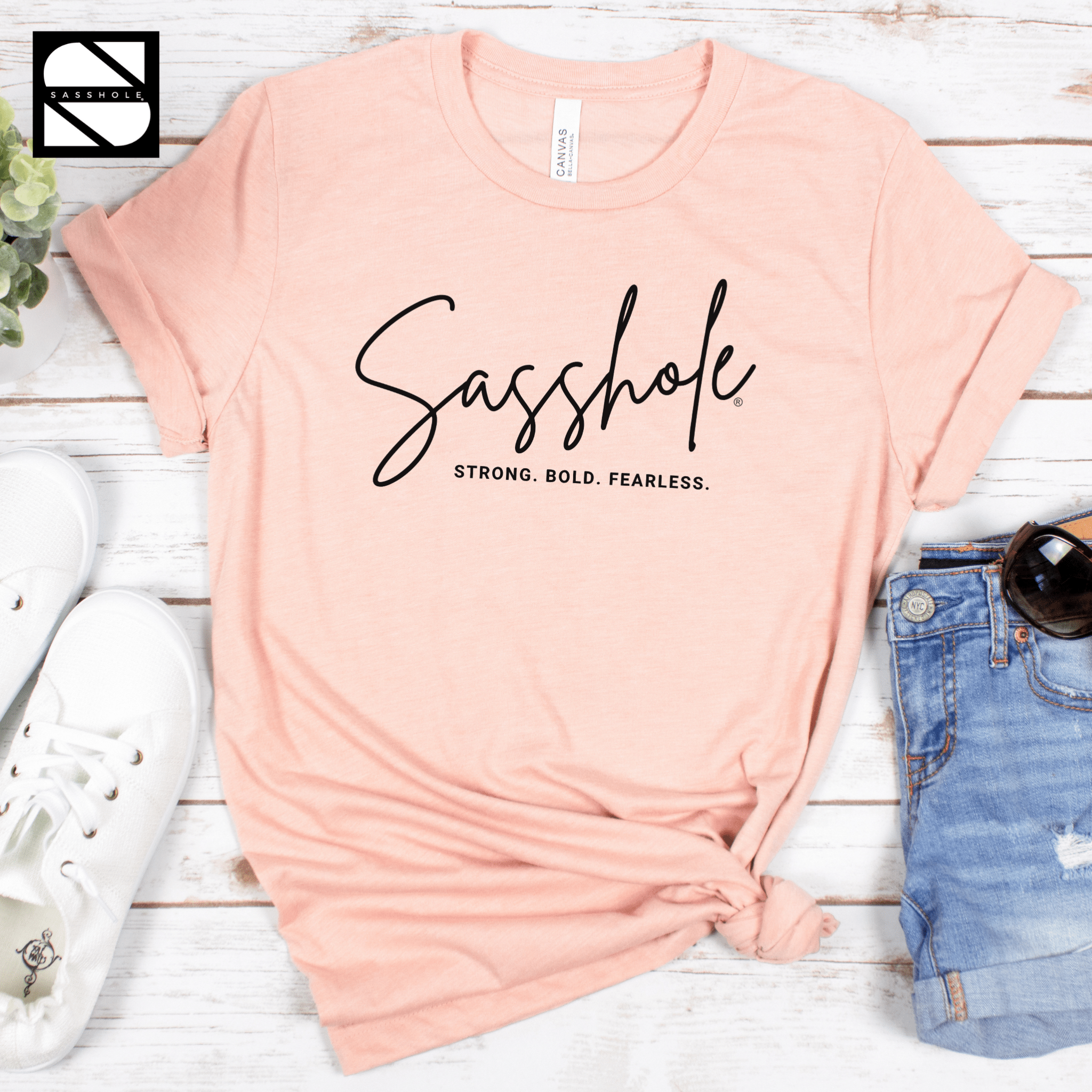 Image of Make a Sassy Statement with Our Women's Sasshole® Stong. Bold. Fearless T-Shirt - Funny Graphic Tee by Sasshole® Clothing