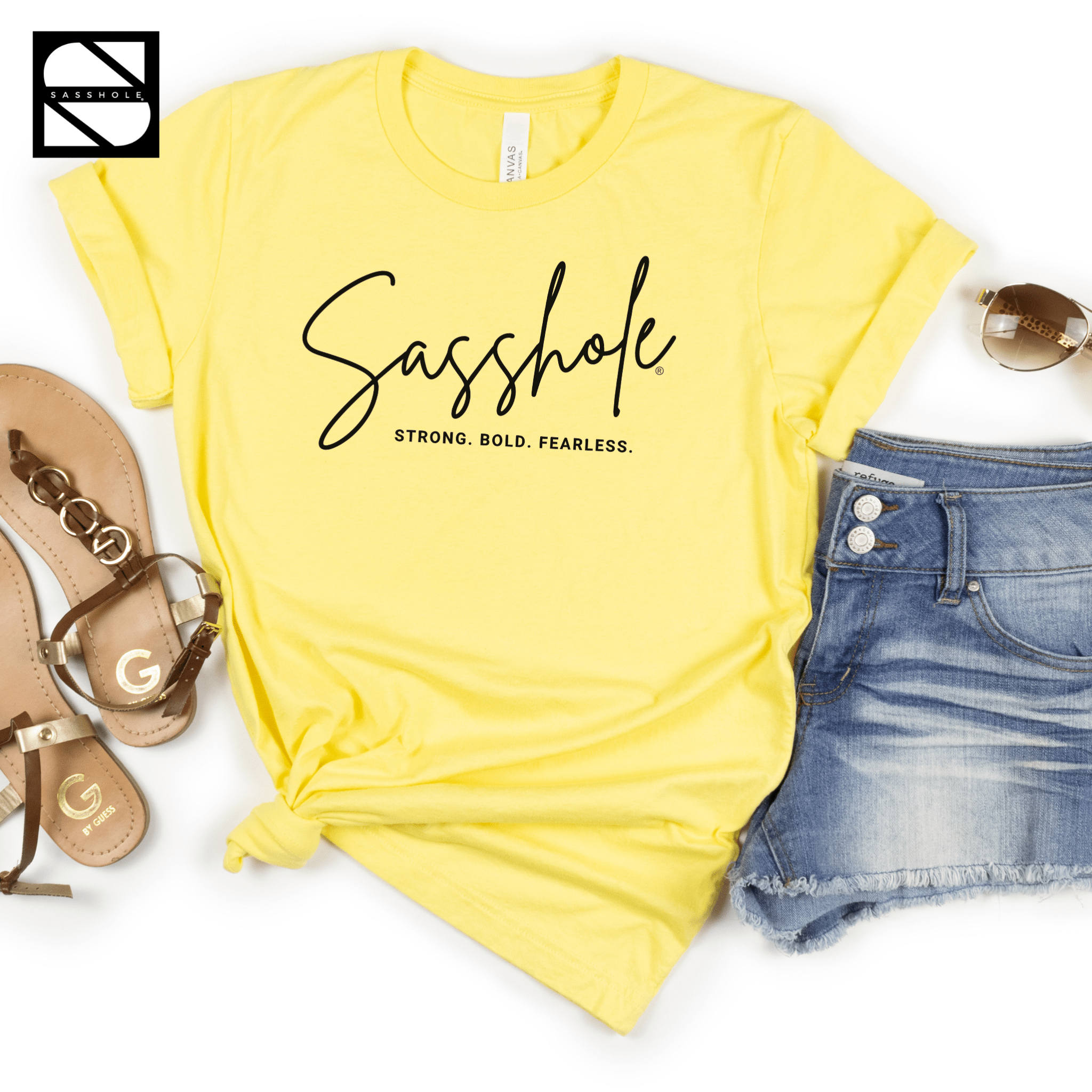 Image of Make a Sassy Statement with Our Women's Sasshole® Stong. Bold. Fearless T-Shirt - Funny Graphic Tee by Sasshole® Clothing