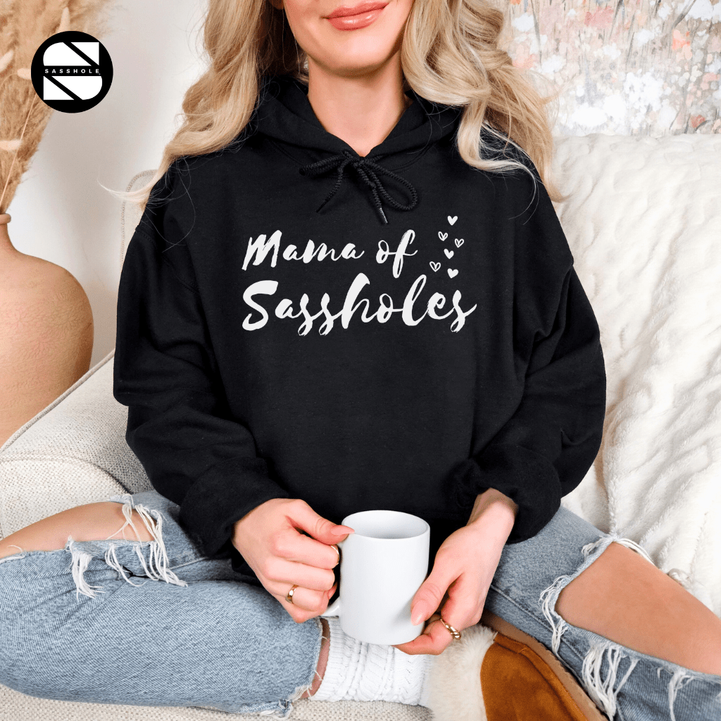 Image of Mama of Sassholes Hoodie: Wear Your Title with Pride - Funny Graphic Tee by Sasshole® Clothing