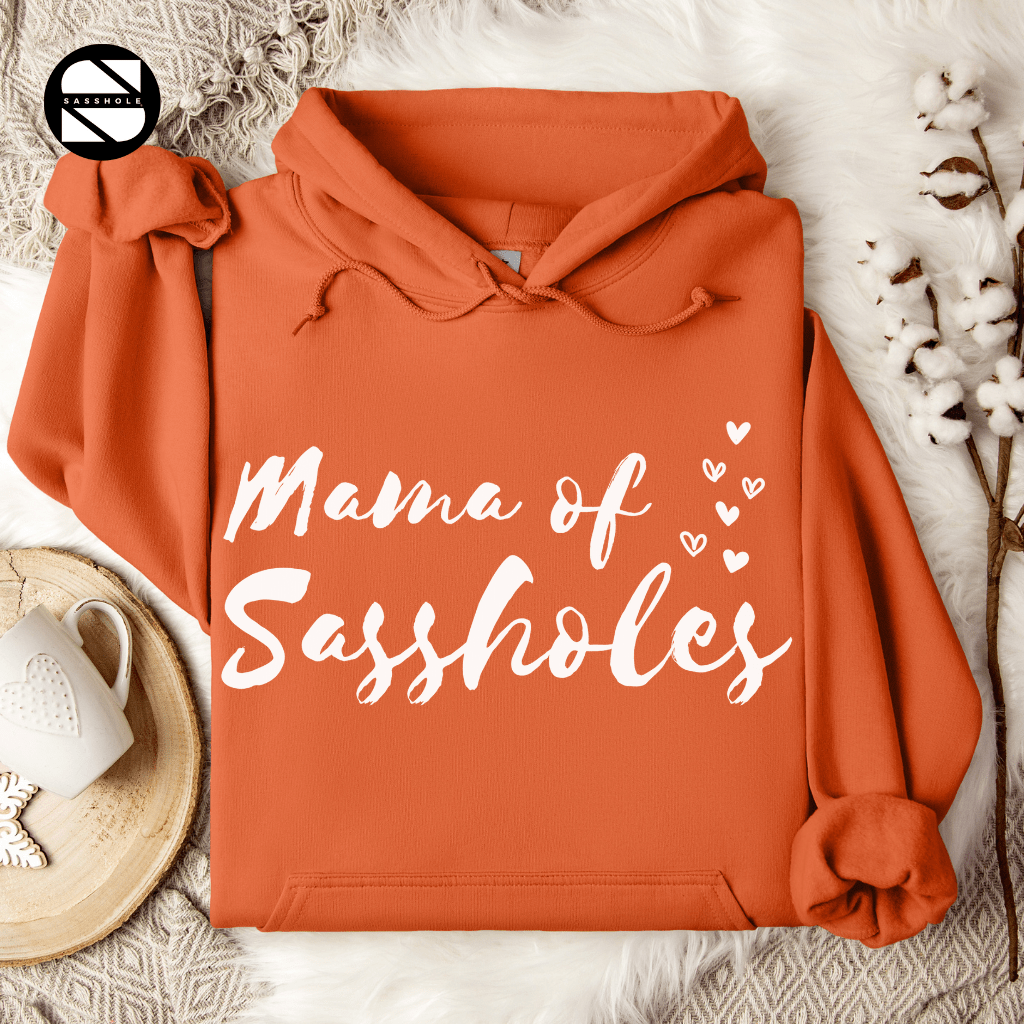 Image of Mama of Sassholes Hoodie: Wear Your Title with Pride - Funny Graphic Tee by Sasshole® Clothing
