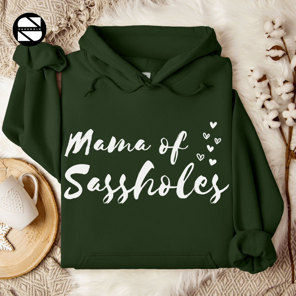 Image of Mama of Sassholes Hoodie: Wear Your Title with Pride - Funny Graphic Tee by Sasshole® Clothing
