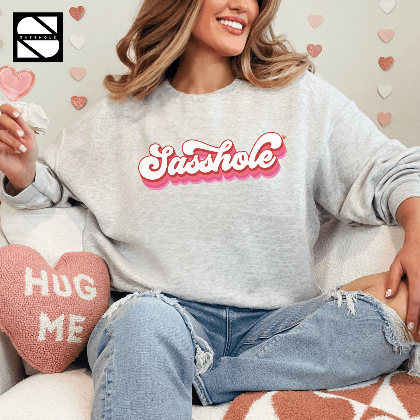 Retro Love: Sasshole® Valentines Day Women's Sweatshirt - Funny Graphic Tee by Sasshole® Clothing