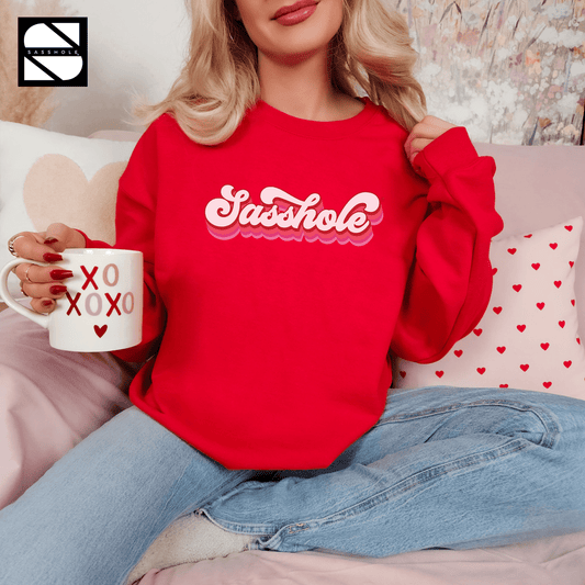 Retro Love: Sasshole® Valentines Day Women's Sweatshirt - Funny Graphic Tee by Sasshole® Clothing