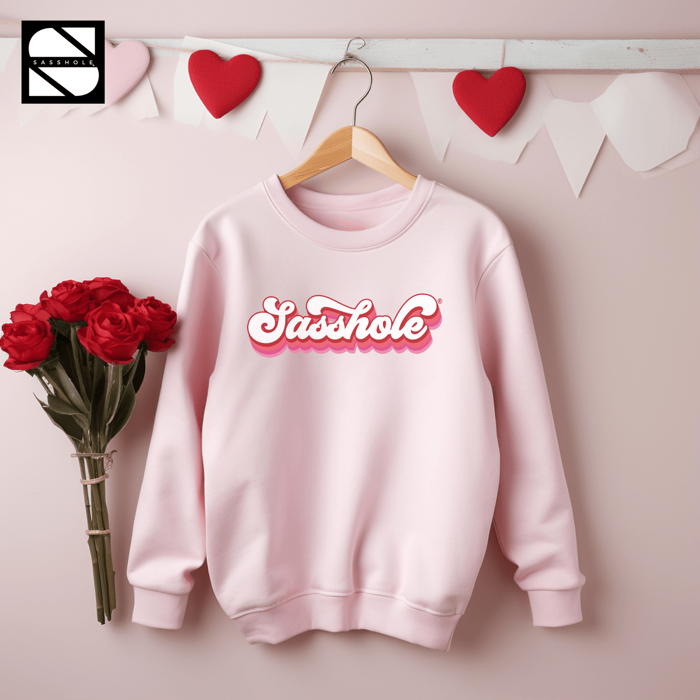Retro Love: Sasshole® Valentines Day Women's Sweatshirt - Funny Graphic Tee by Sasshole® Clothing