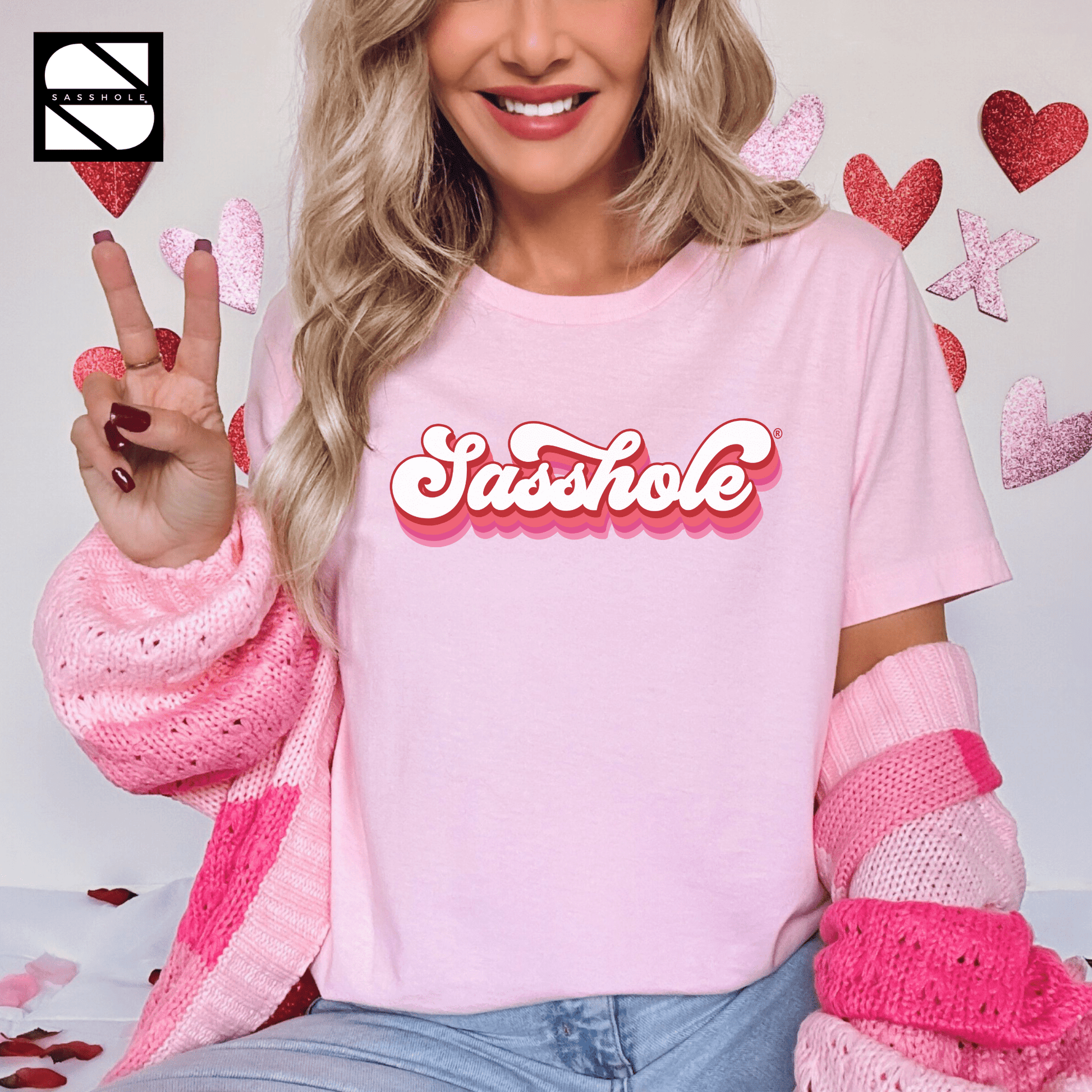 Retro Love: Sasshole® Valentines Day Women's Tshirt - Funny Graphic Tee by Sasshole® Clothing