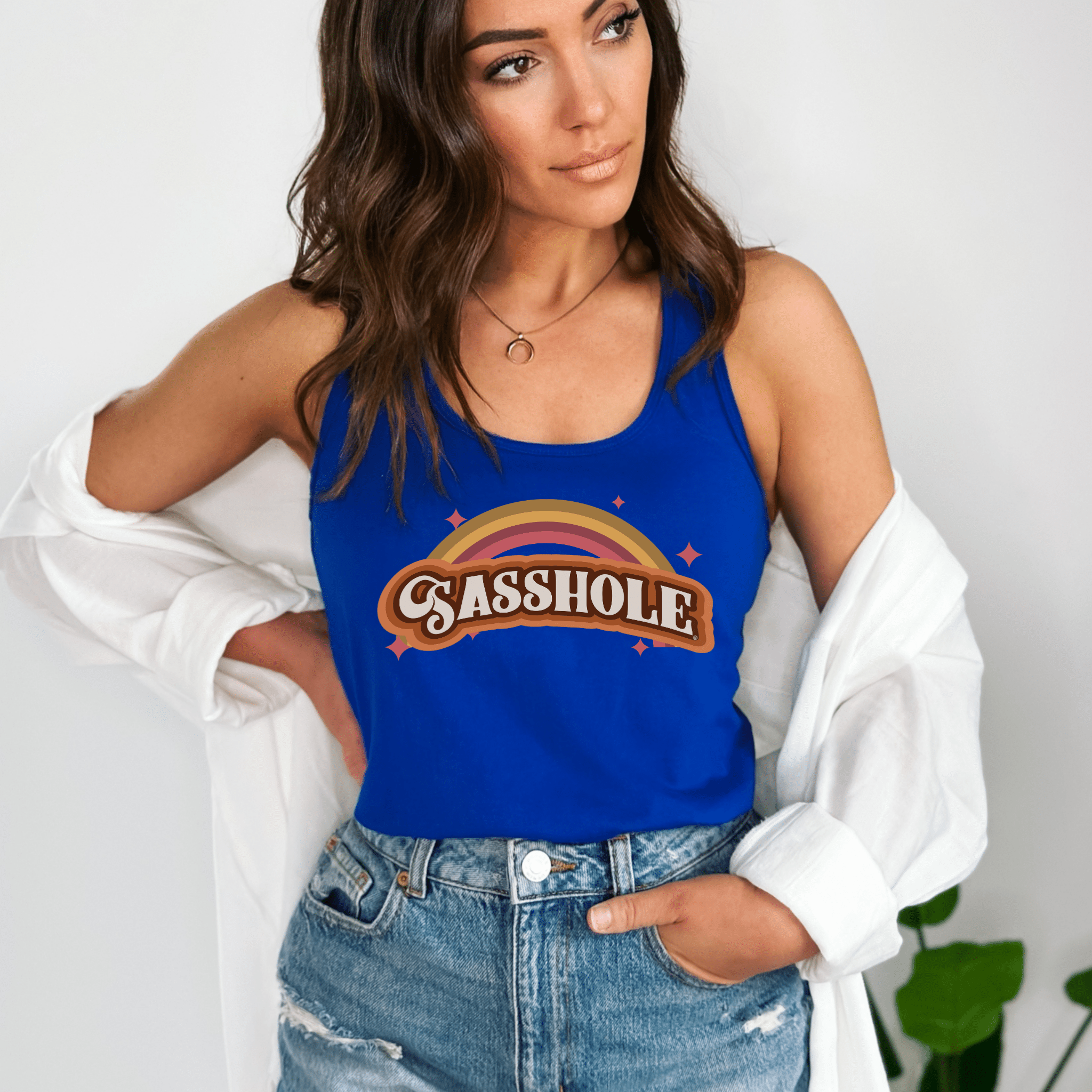 Image of Retro Rainbow Sasshole® Women's Tank Top - Vintage Vibes - Funny Graphic Tee by Sasshole® Clothing