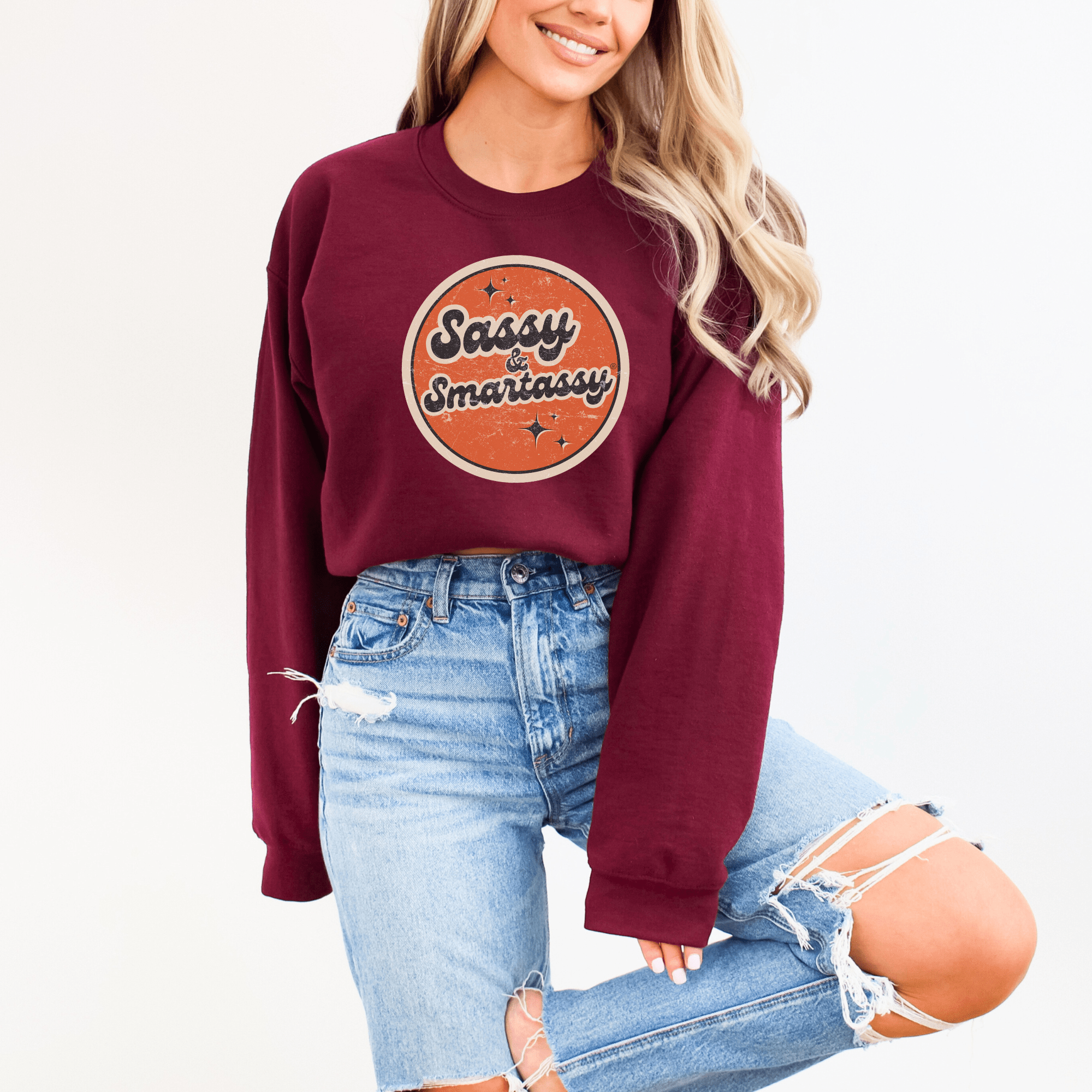 Image of Retro Rebel: Sassy & Smartassy® Vintage Vibes '70s Women's Sweatshirt - Funny Graphic Tee by Sasshole® Clothing