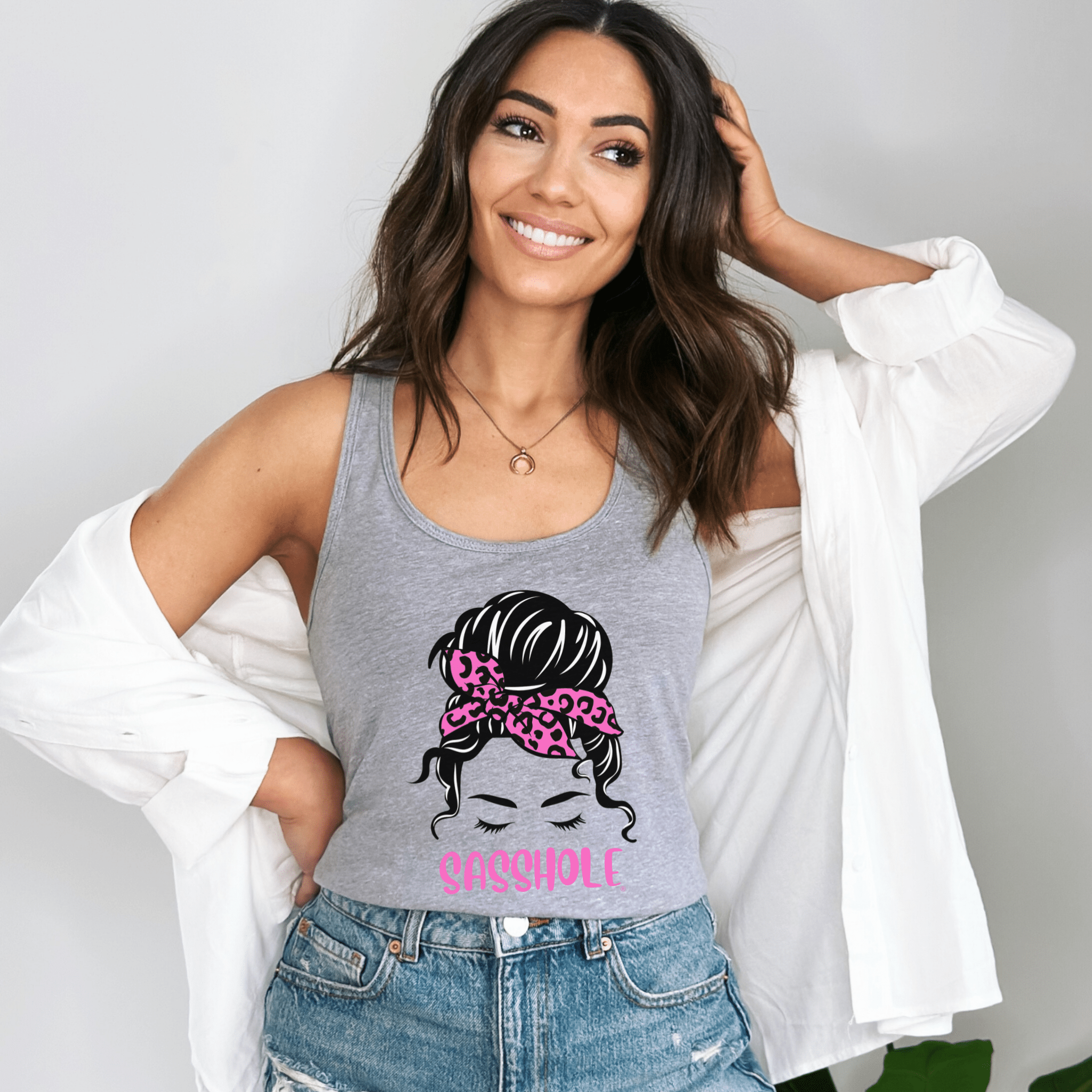 Image of Sasshole® Leopard Bow Women's Tank Top - Fierce & Fabulous - Funny Graphic Tee by Sasshole® Clothing