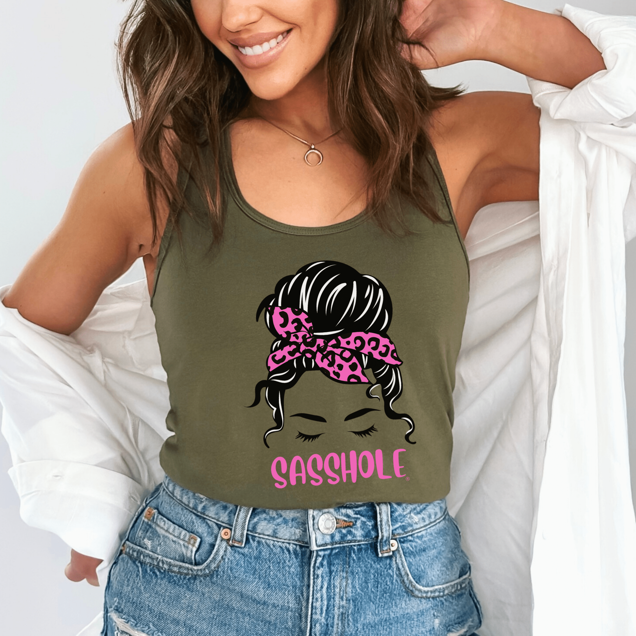 Image of Sasshole® Leopard Bow Women's Tank Top - Fierce & Fabulous - Funny Graphic Tee by Sasshole® Clothing