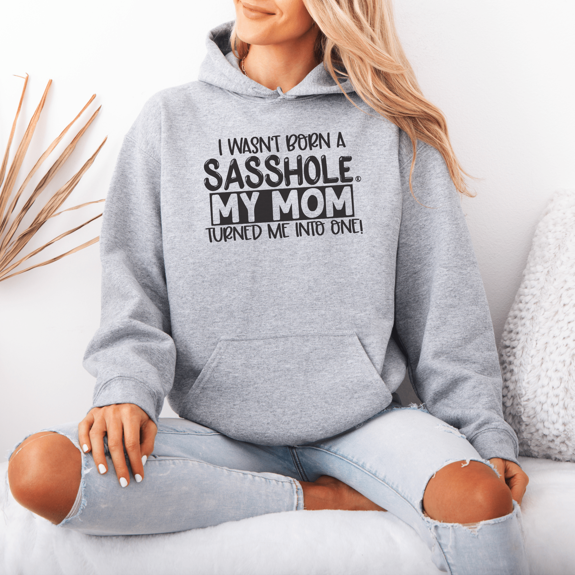 Image of Sasshole® My Mom Made Me - Women's Cute Hoodie - Funny Graphic Tee by Sasshole® Clothing