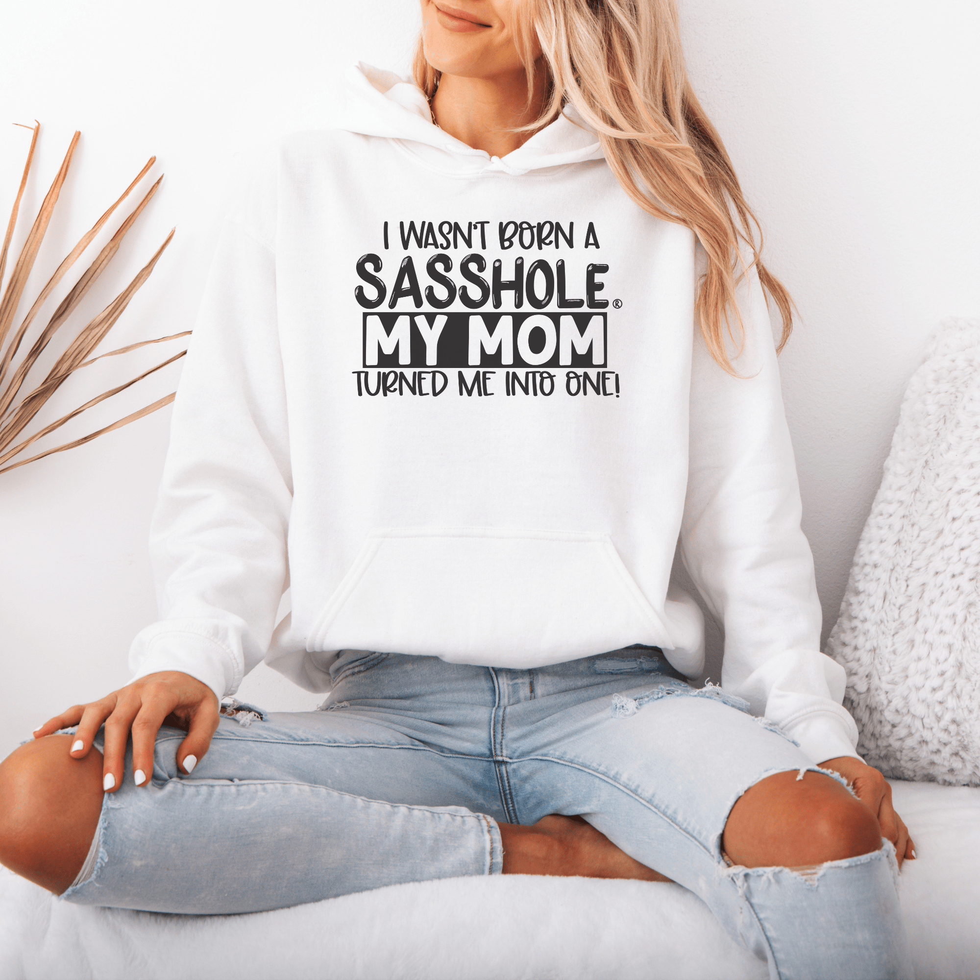 Image of Sasshole® My Mom Made Me - Women's Cute Hoodie - Funny Graphic Tee by Sasshole® Clothing