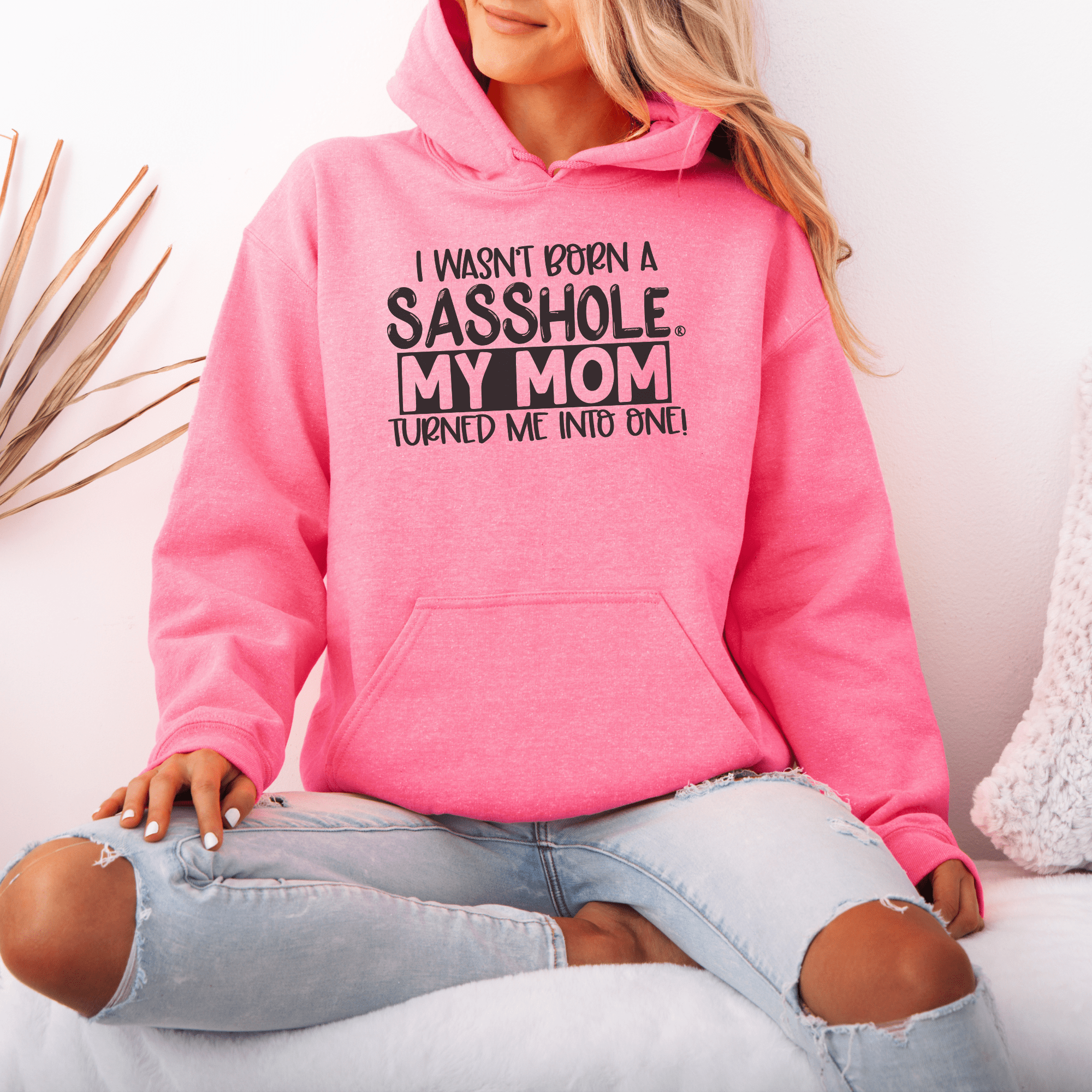 Image of Sasshole® My Mom Made Me - Women's Cute Hoodie - Funny Graphic Tee by Sasshole® Clothing