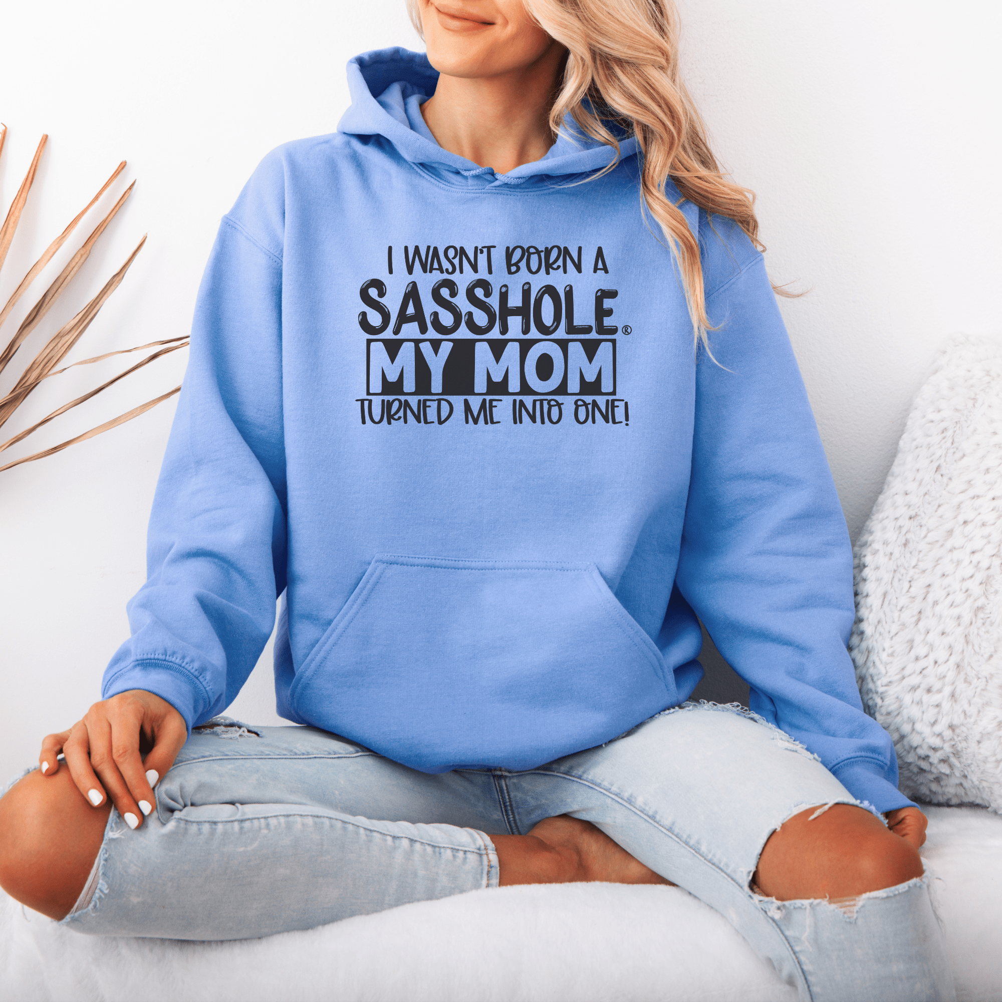 Image of Sasshole® My Mom Made Me - Women's Cute Hoodie - Funny Graphic Tee by Sasshole® Clothing