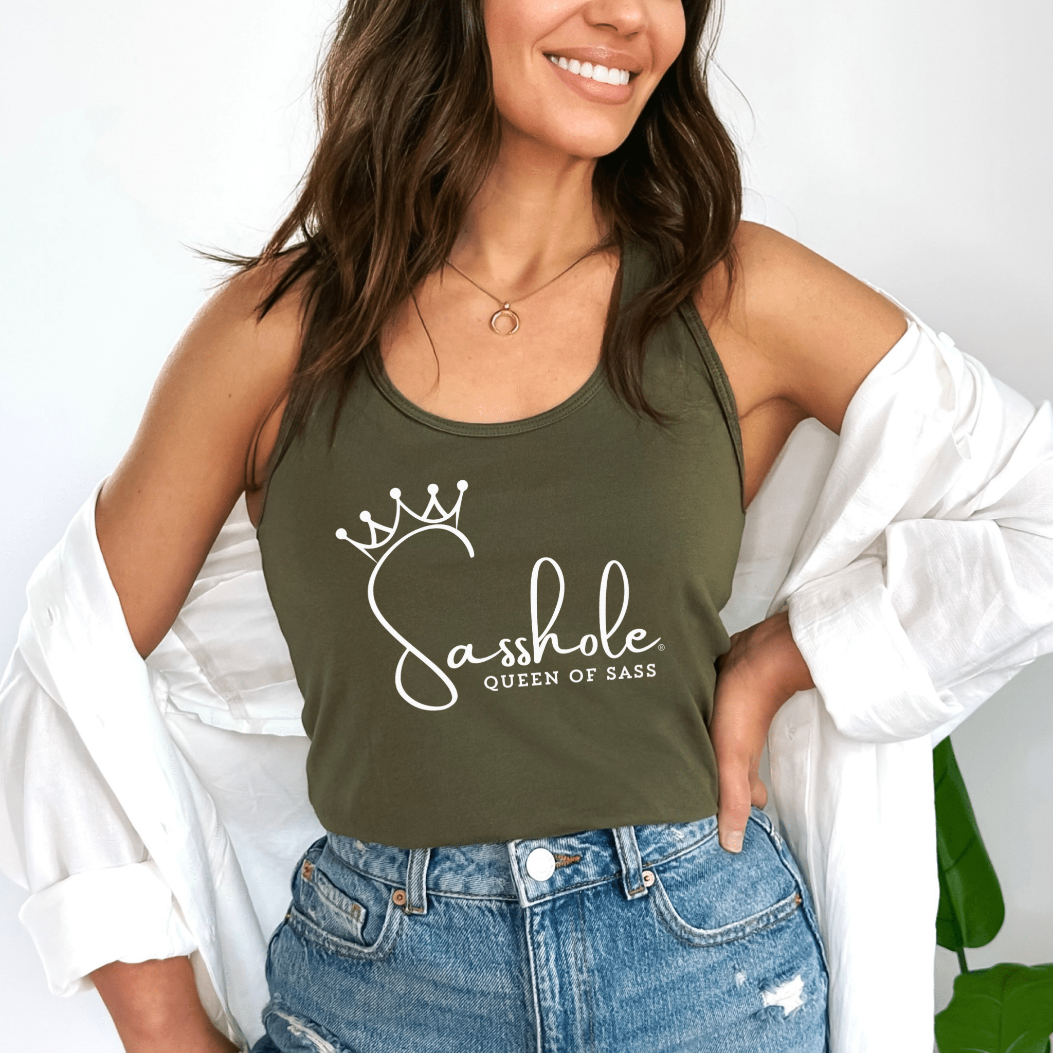 Image of Sasshole® Queen of Sass Tank Top - Sleek, Sassy, and Royal Style - Funny Graphic Tee by Sasshole® Clothing