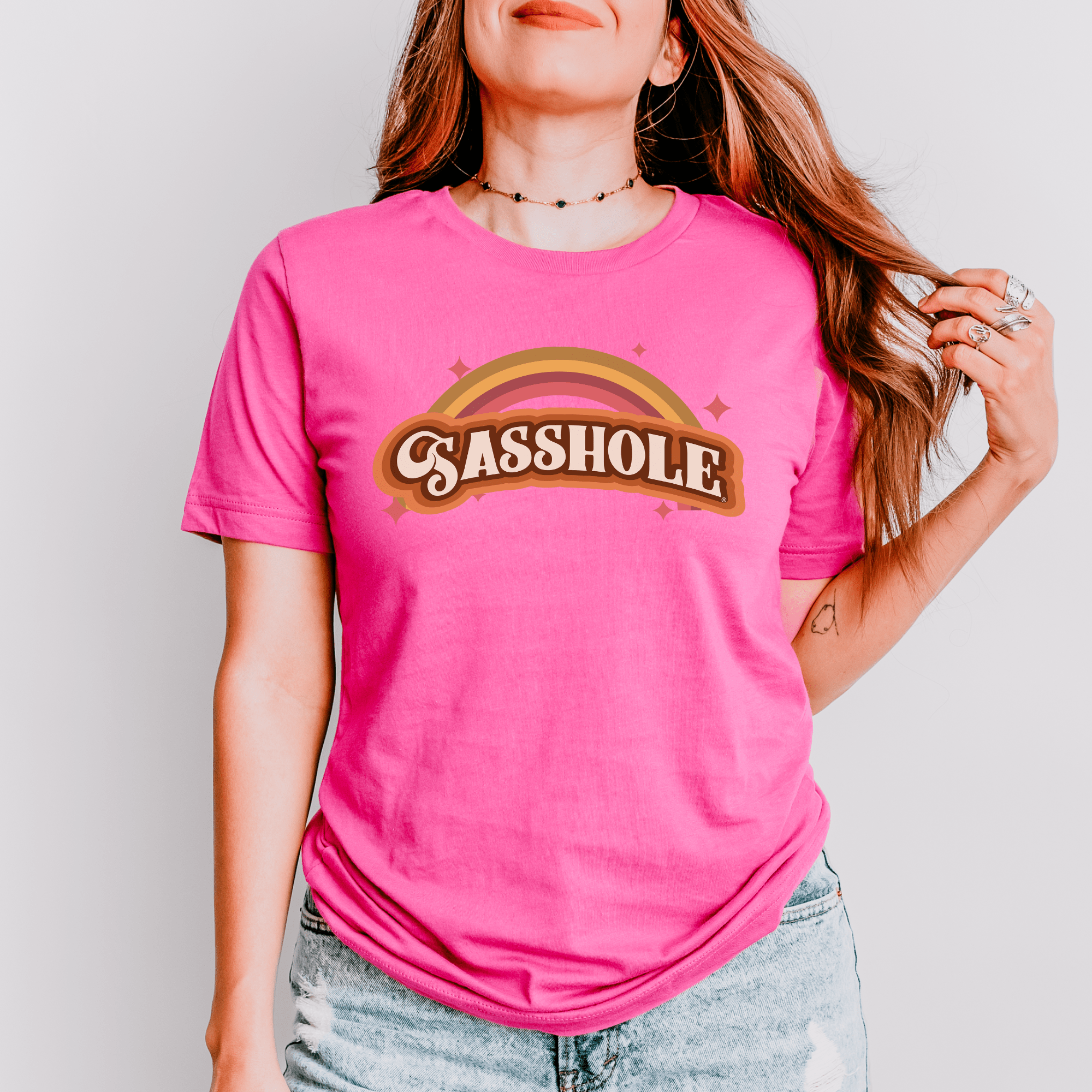 Image of Sasshole® Retro Rainbow Women's T-Shirt - Bright, Bold, and Full of Sass - Funny Graphic Tee by Sasshole® Clothing