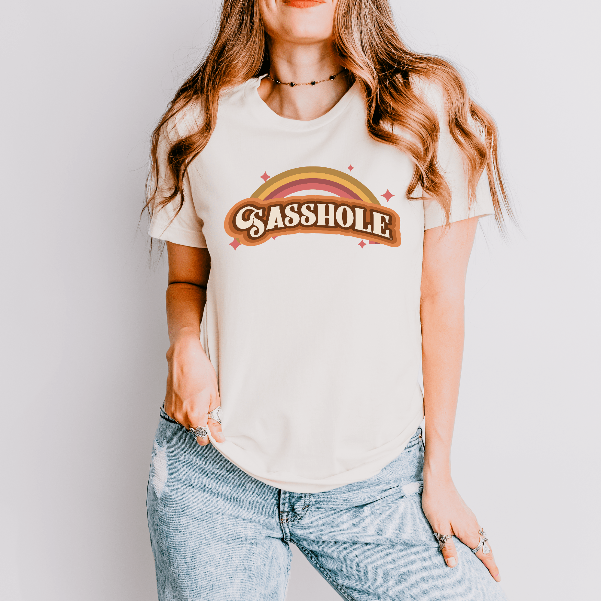 Image of Sasshole® Retro Rainbow Women's T-Shirt - Bright, Bold, and Full of Sass - Funny Graphic Tee by Sasshole® Clothing