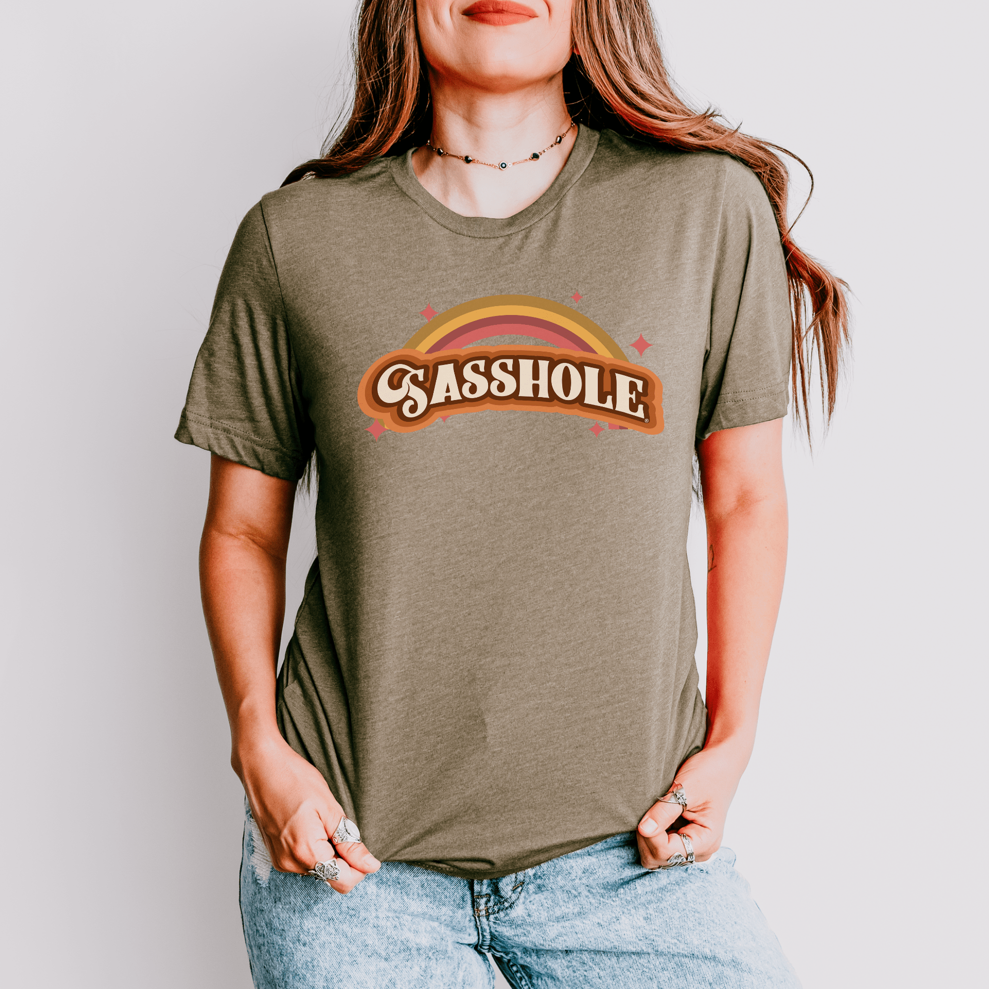 Image of Sasshole® Retro Rainbow Women's T-Shirt - Bright, Bold, and Full of Sass - Funny Graphic Tee by Sasshole® Clothing