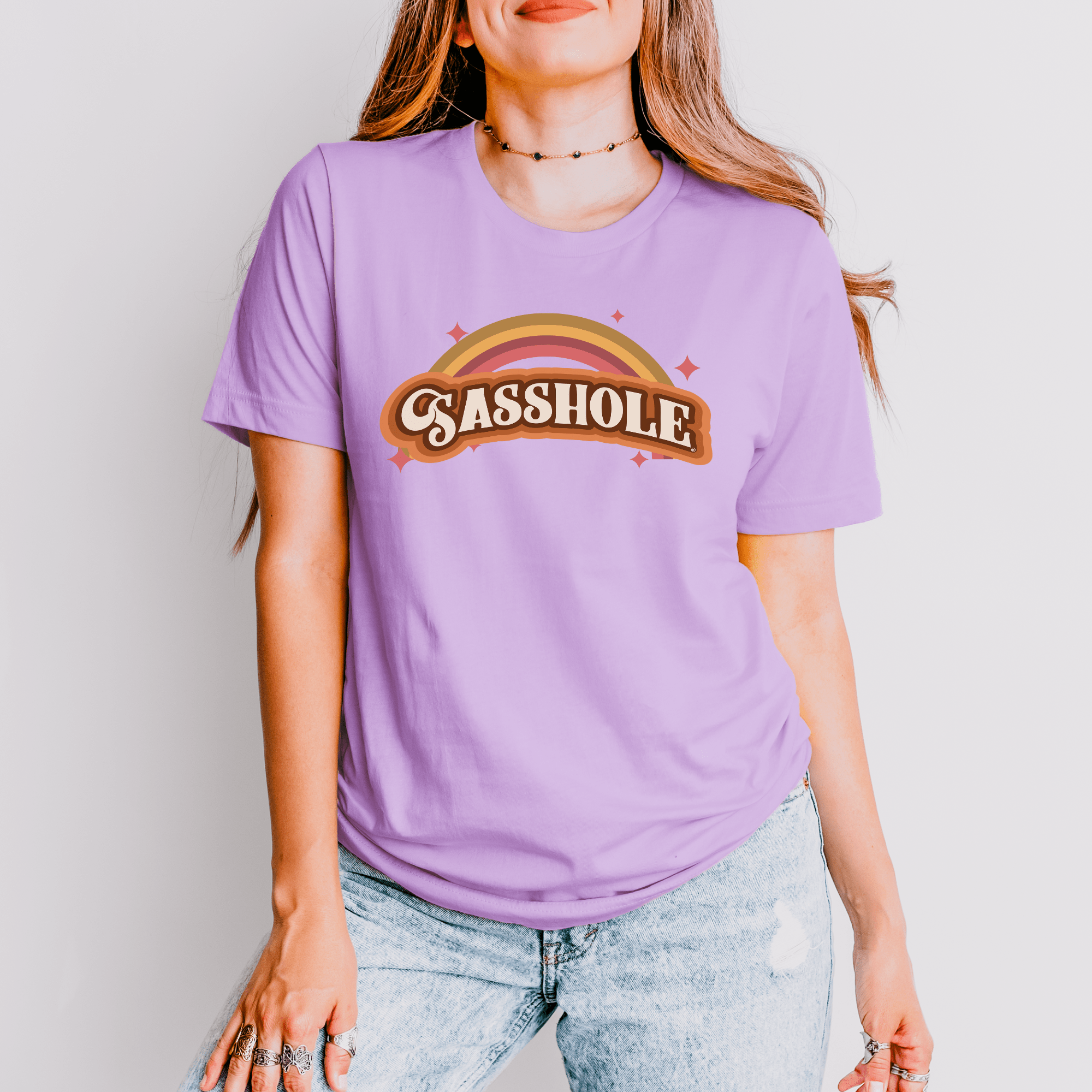 Image of Sasshole® Retro Rainbow Women's T-Shirt - Bright, Bold, and Full of Sass - Funny Graphic Tee by Sasshole® Clothing