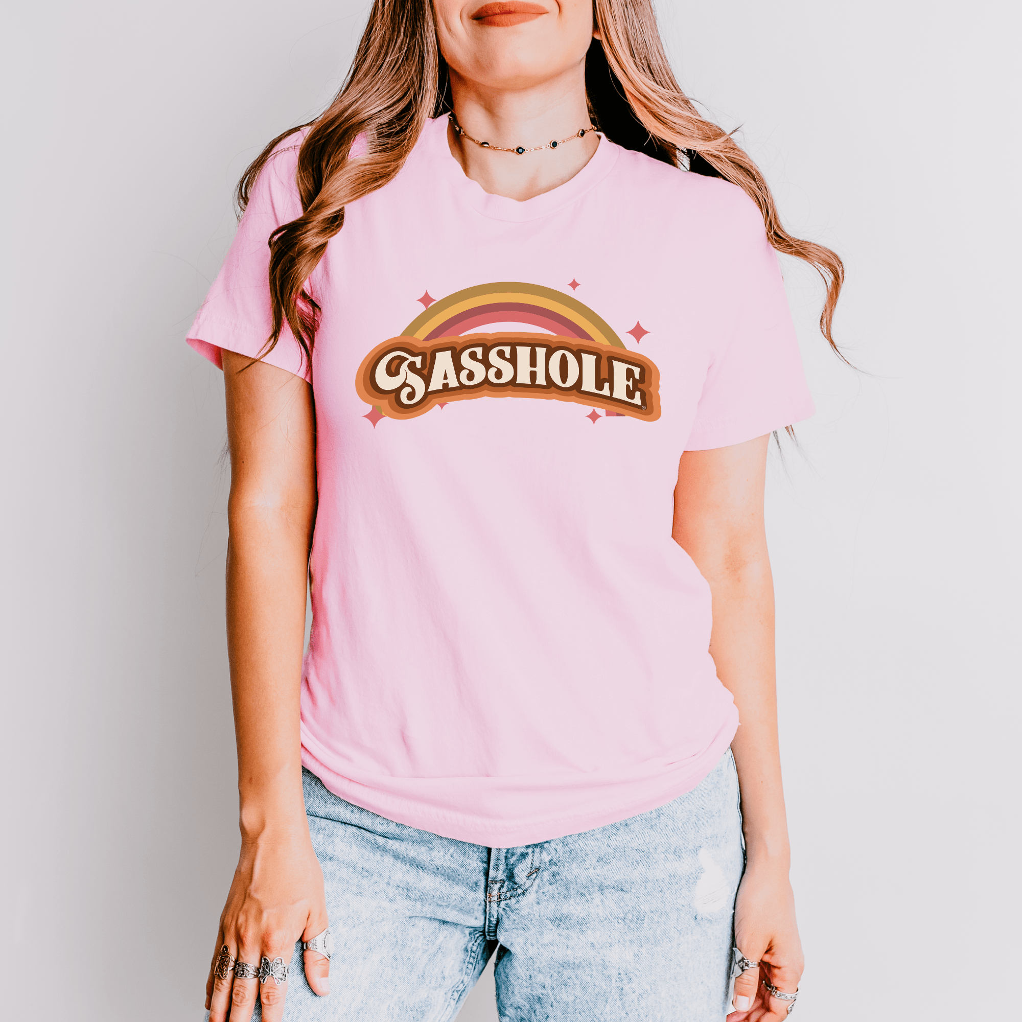 Sasshole® Retro Rainbow Women's T-Shirt - Bright, Bold, and Full of Sass - Funny Graphic Tee by Sasshole® Clothing