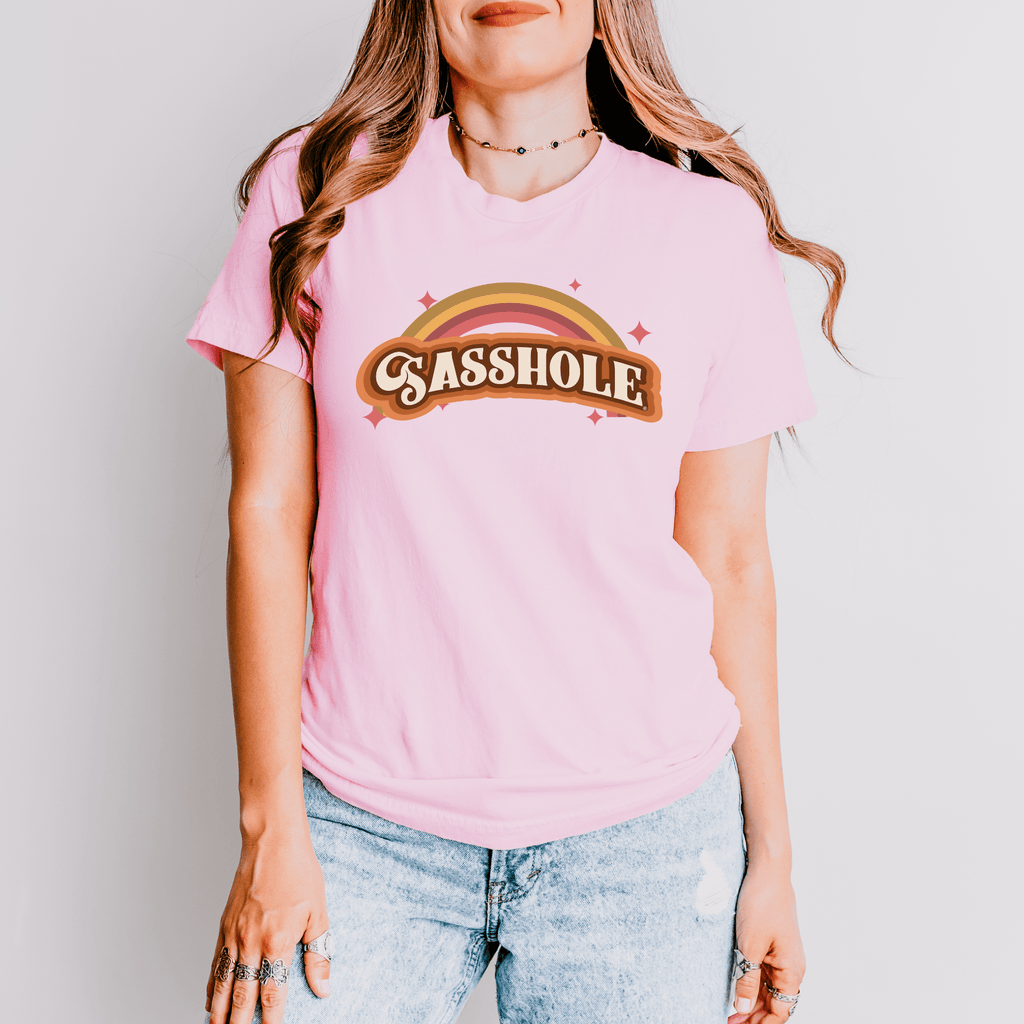Sasshole® Retro Rainbow Women's T-Shirt - Bright, Bold, and Full of Sass - Funny Graphic Tee by Sasshole® Clothing