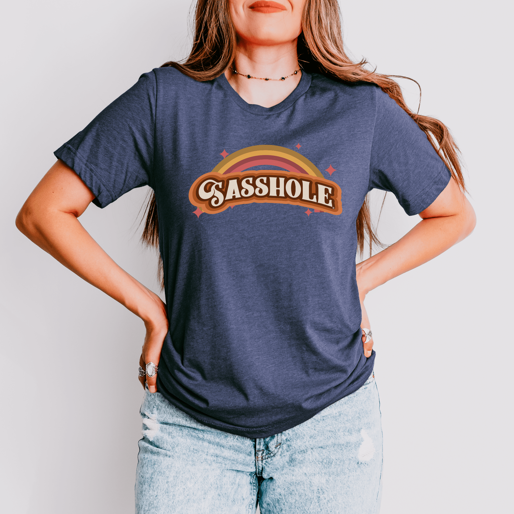 Image of Sasshole® Retro Rainbow Women's T-Shirt - Bright, Bold, and Full of Sass - Funny Graphic Tee by Sasshole® Clothing