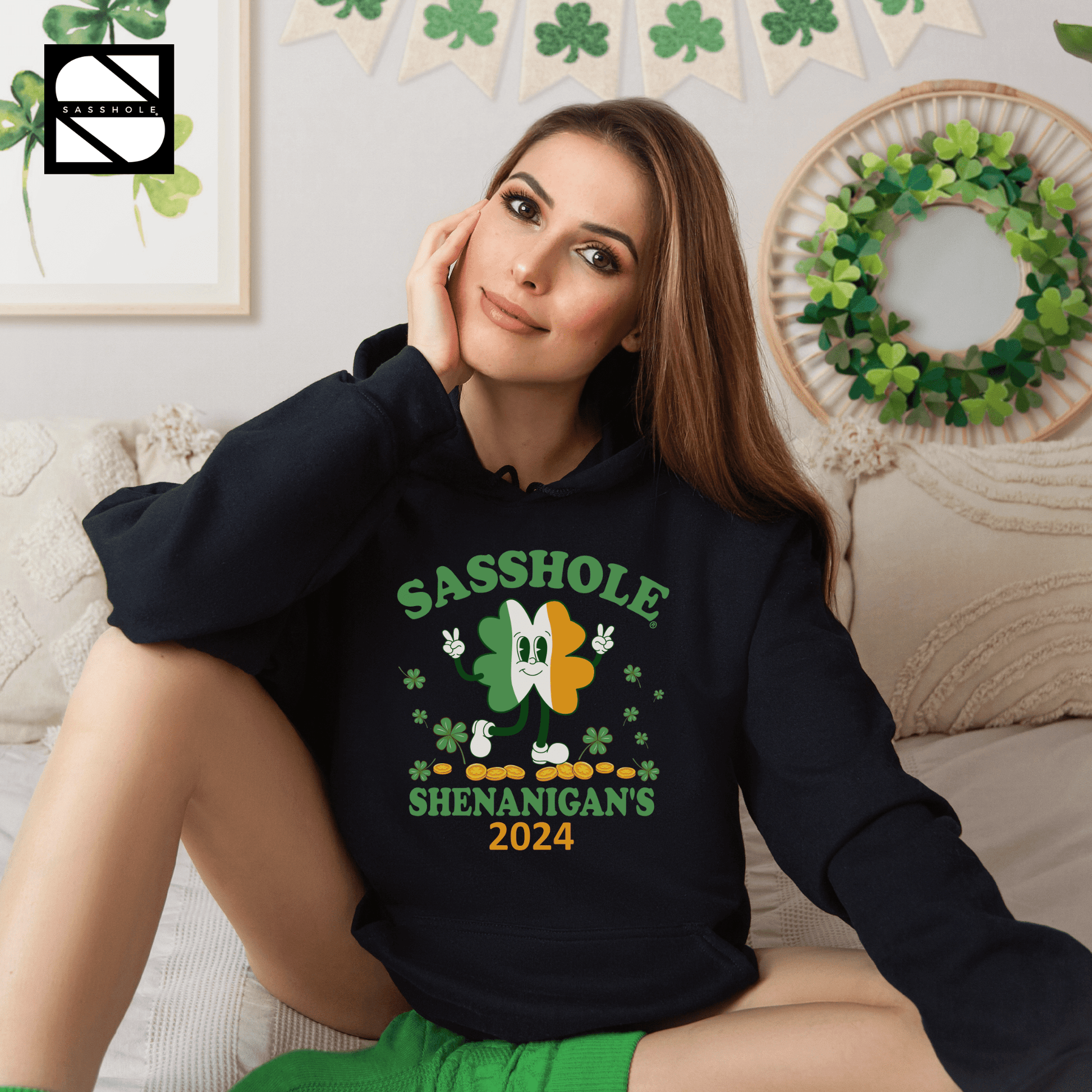 Sasshole® Shenanigans 2024: Unisex St. Patrick's Day Hoodie - Funny Graphic Tee by Sasshole® Clothing