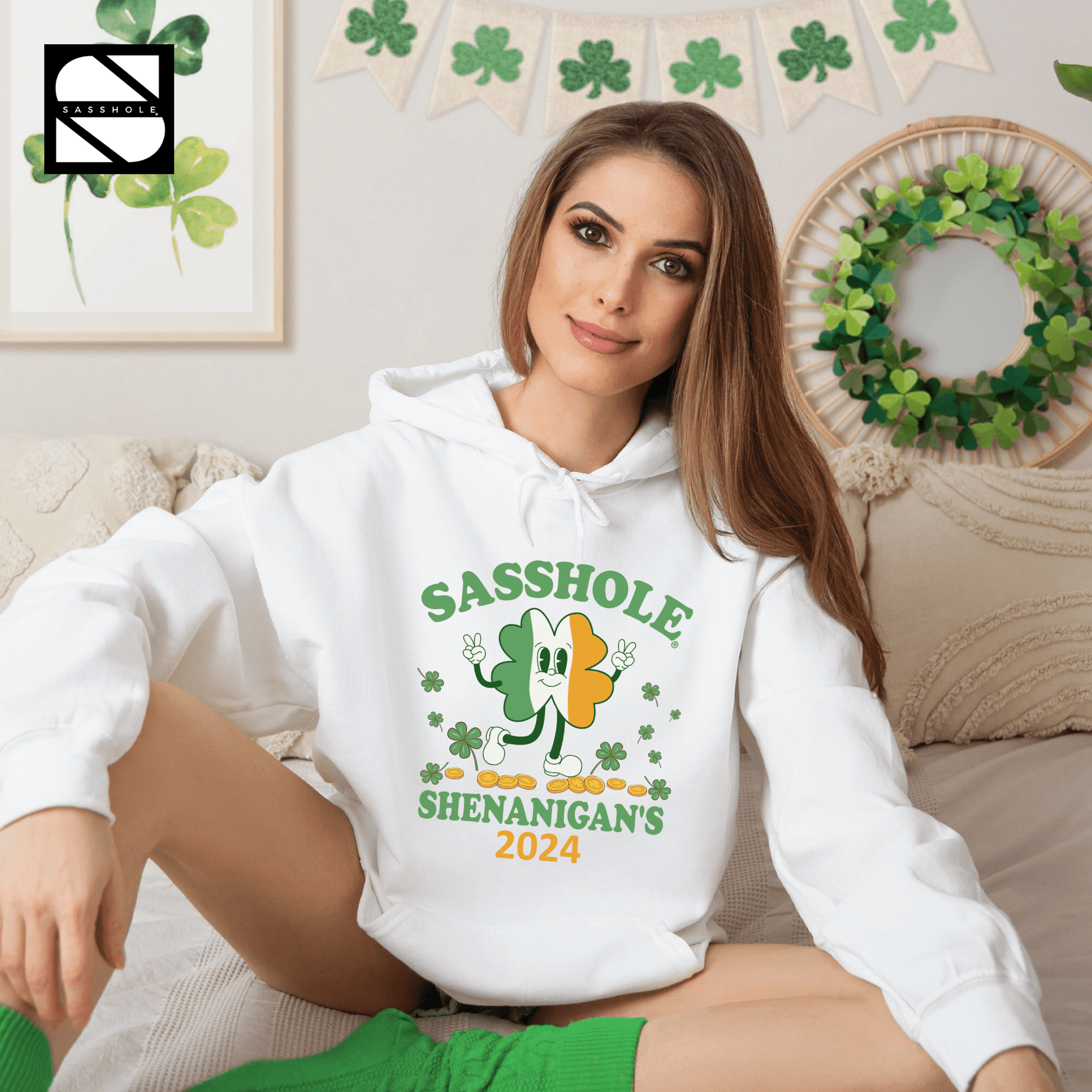 Sasshole® Shenanigans 2024: Unisex St. Patrick's Day Hoodie - Funny Graphic Tee by Sasshole® Clothing