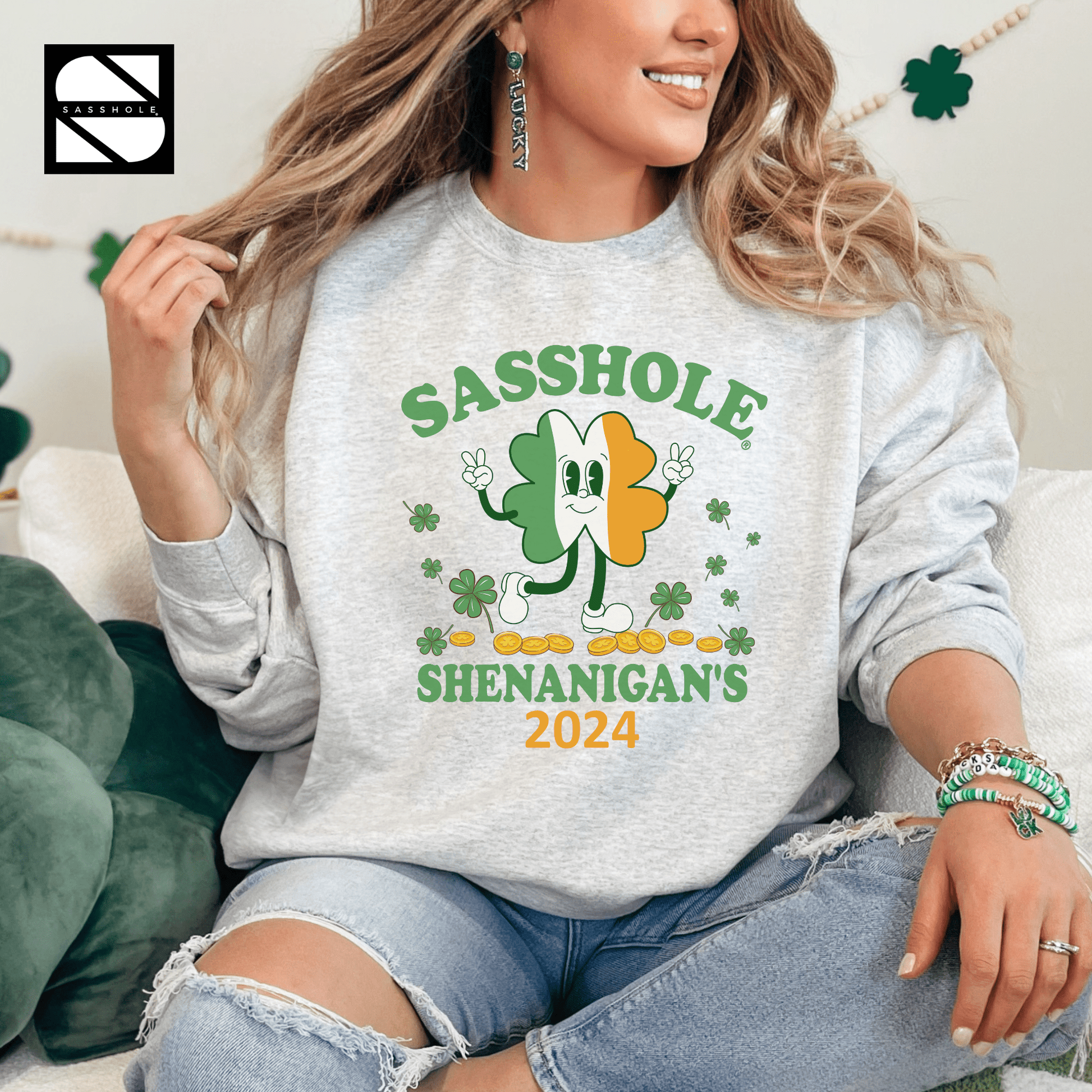 Sasshole® Shenanigans 2024: Unisex St. Patrick's Day Unisex Sweatshirt - Funny Graphic Tee by Sasshole® Clothing