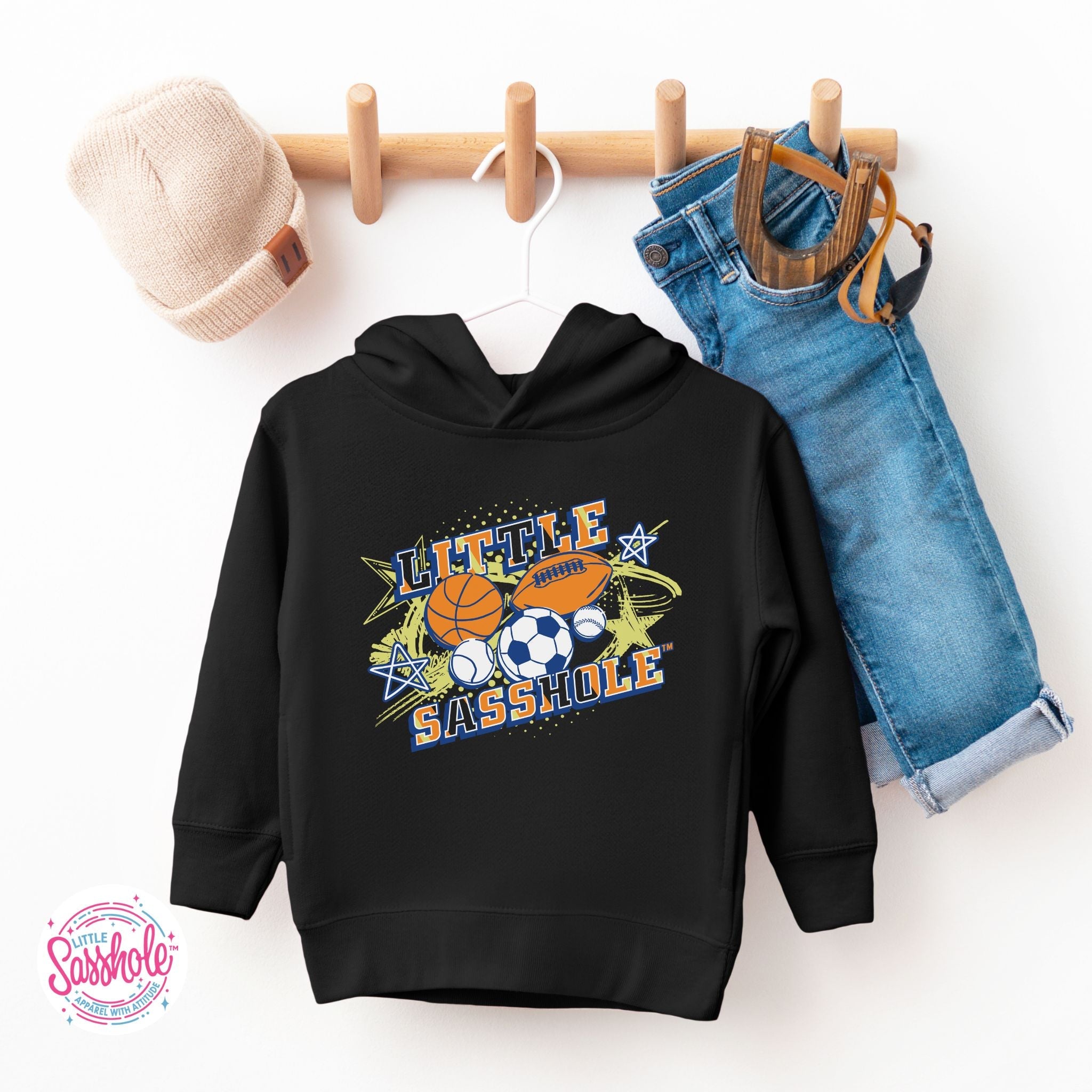 Image of Sasshole Sports Star: Little Sasshole™ Toddler Boys' Hoodie - Funny Graphic Tee by Sasshole® Clothing