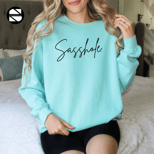 Sassitude in Style: Women's Retro Garment - Dyed Pull Over Sweatshirts - Funny Graphic Tee by Sasshole® Clothing