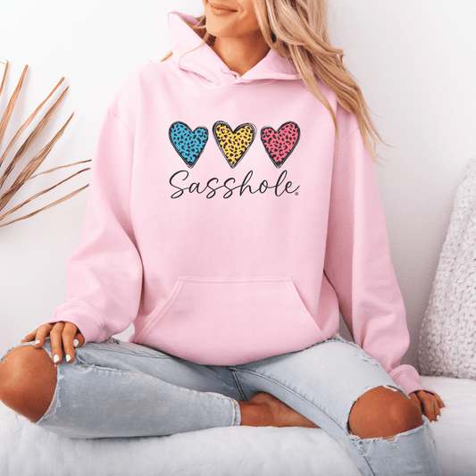 Three Hearts - One Attitude: Sasshole® Women's Hoodie - Funny Graphic Tee by Sasshole® Clothing