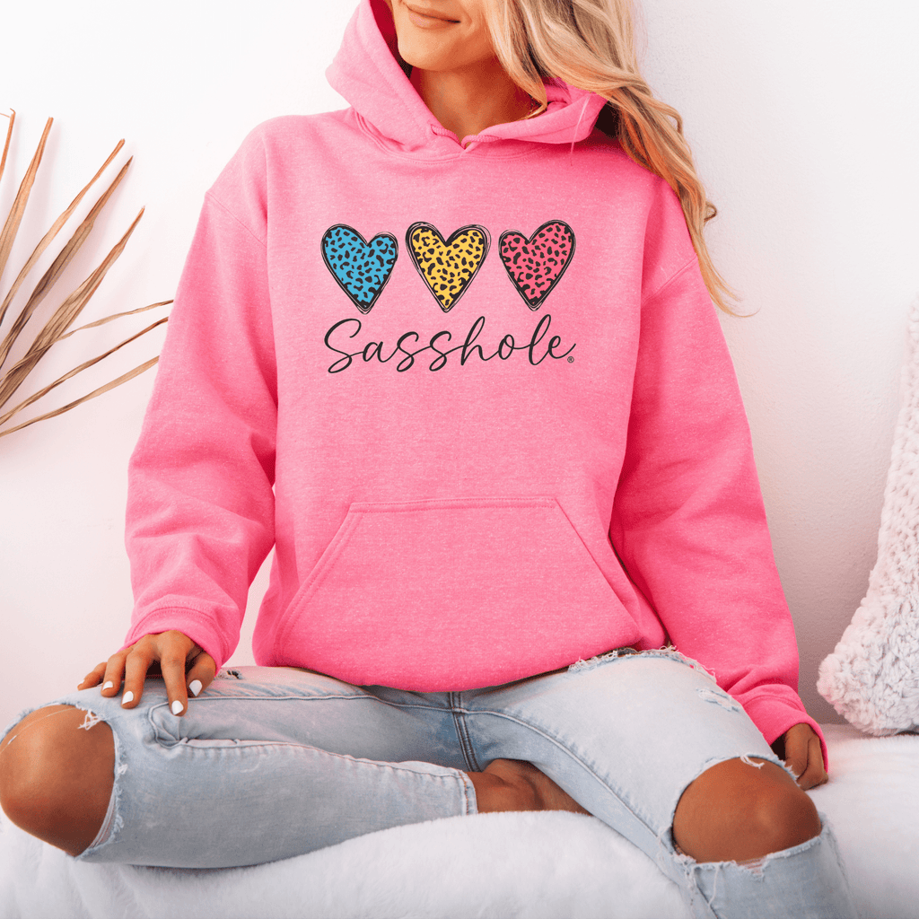Three Hearts - One Attitude: Sasshole® Women's Hoodie - Funny Graphic Tee by Sasshole® Clothing