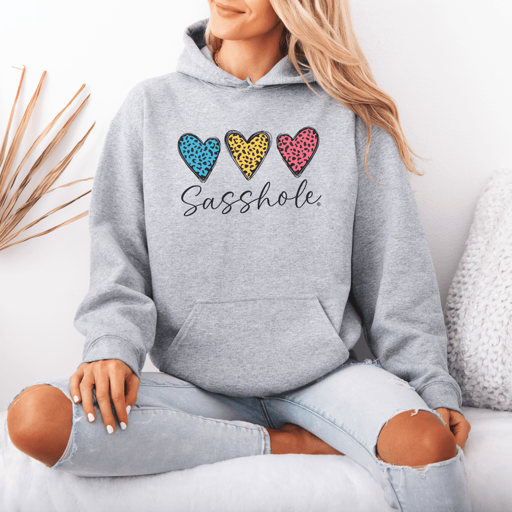 Three Hearts - One Attitude: Sasshole® Women's Hoodie - Funny Graphic Tee by Sasshole® Clothing