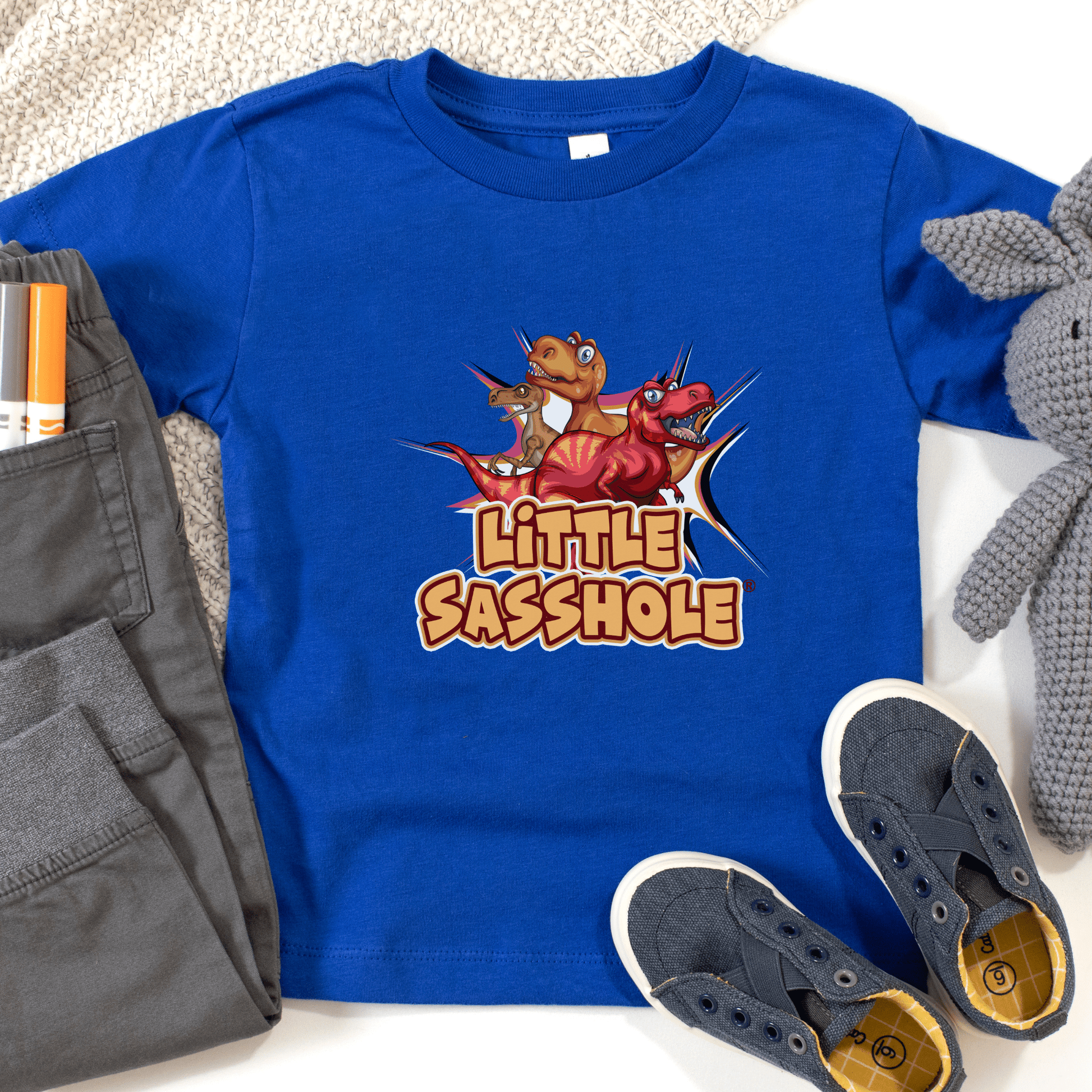 Tiny T - Rex, Big Sass: Little Sasshole™ Toddler Boy's Short Sleeve Tee - Funny Graphic Tee by Sasshole® Clothing