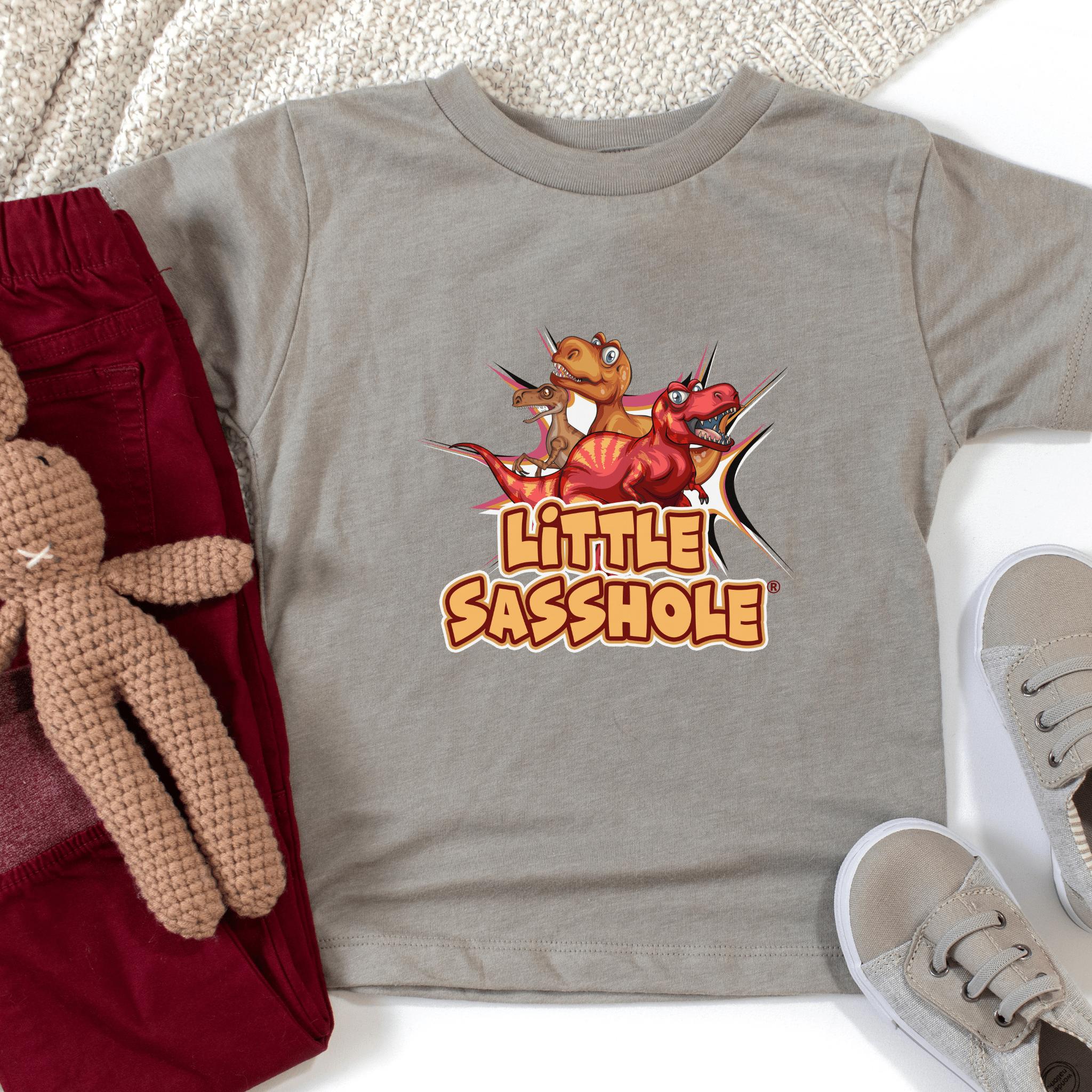 Image of Tiny T - Rex, Big Sass: Little Sasshole™ Toddler Boy's Short Sleeve Tee - Funny Graphic Tee by Sasshole® Clothing