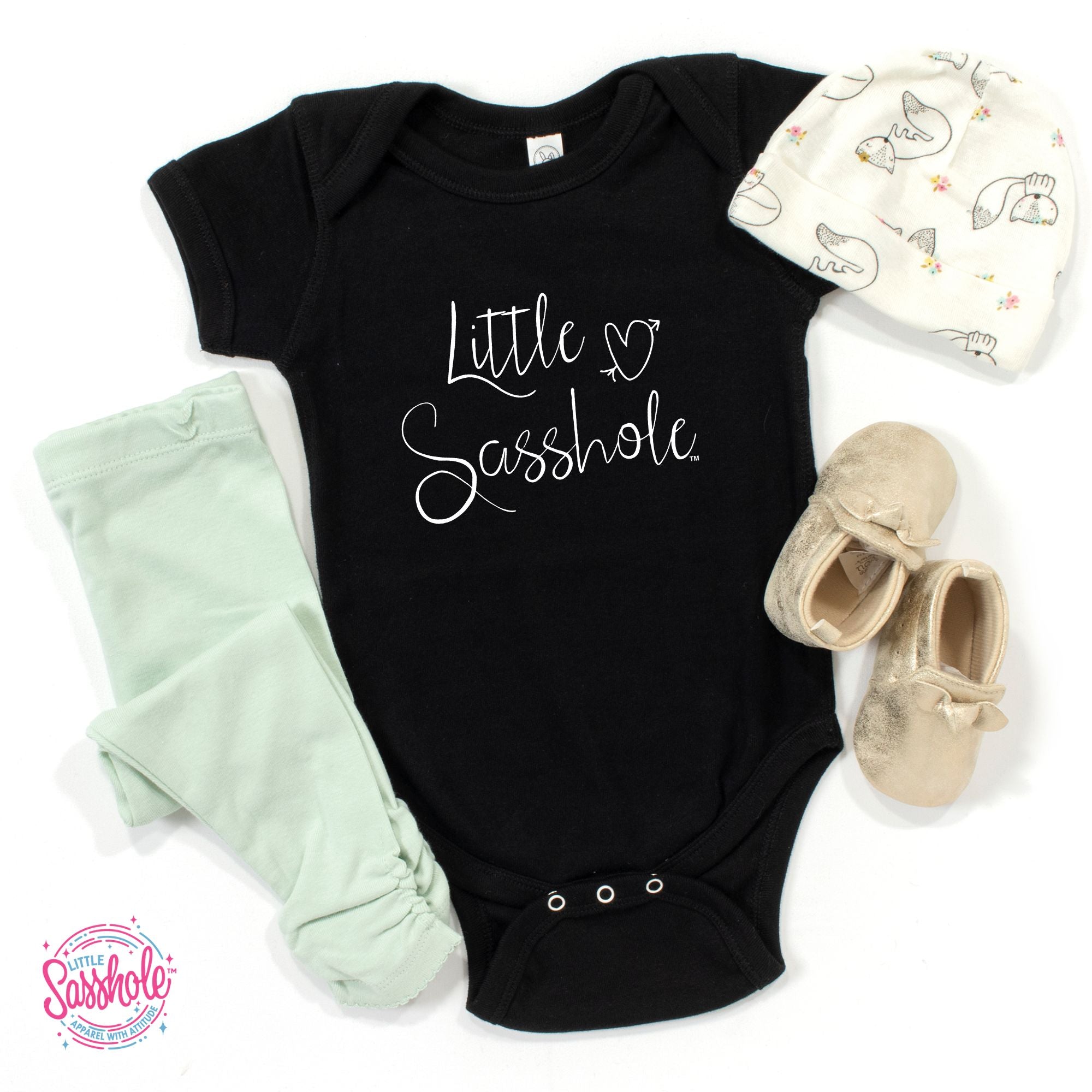 Image of Tiny Trendsetters: Little Sasshole™ Baby Onesie® - Funny Graphic Tee by Sasshole® Clothing