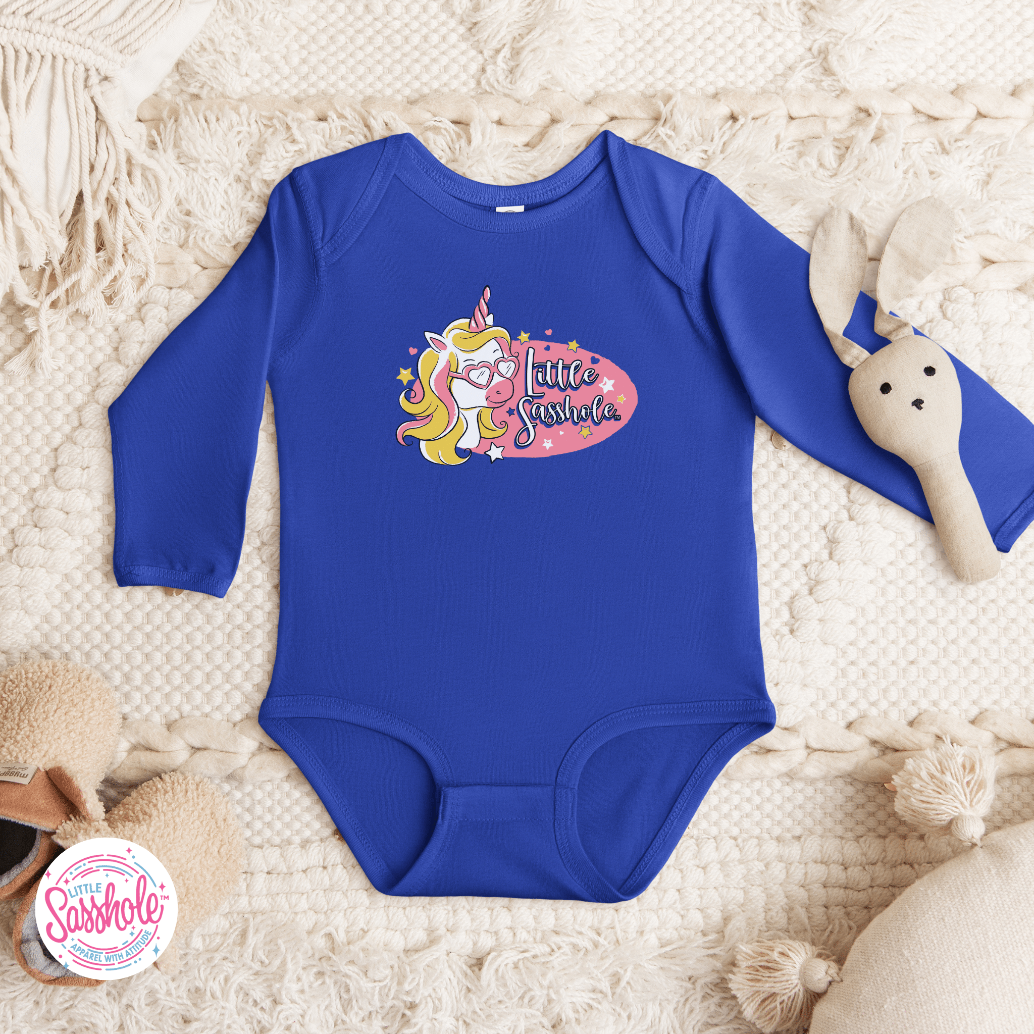 Unicorn Dreams: Little Sasshole™ Baby Long Sleeve Bodysuit - Funny Graphic Tee by Sasshole® Clothing