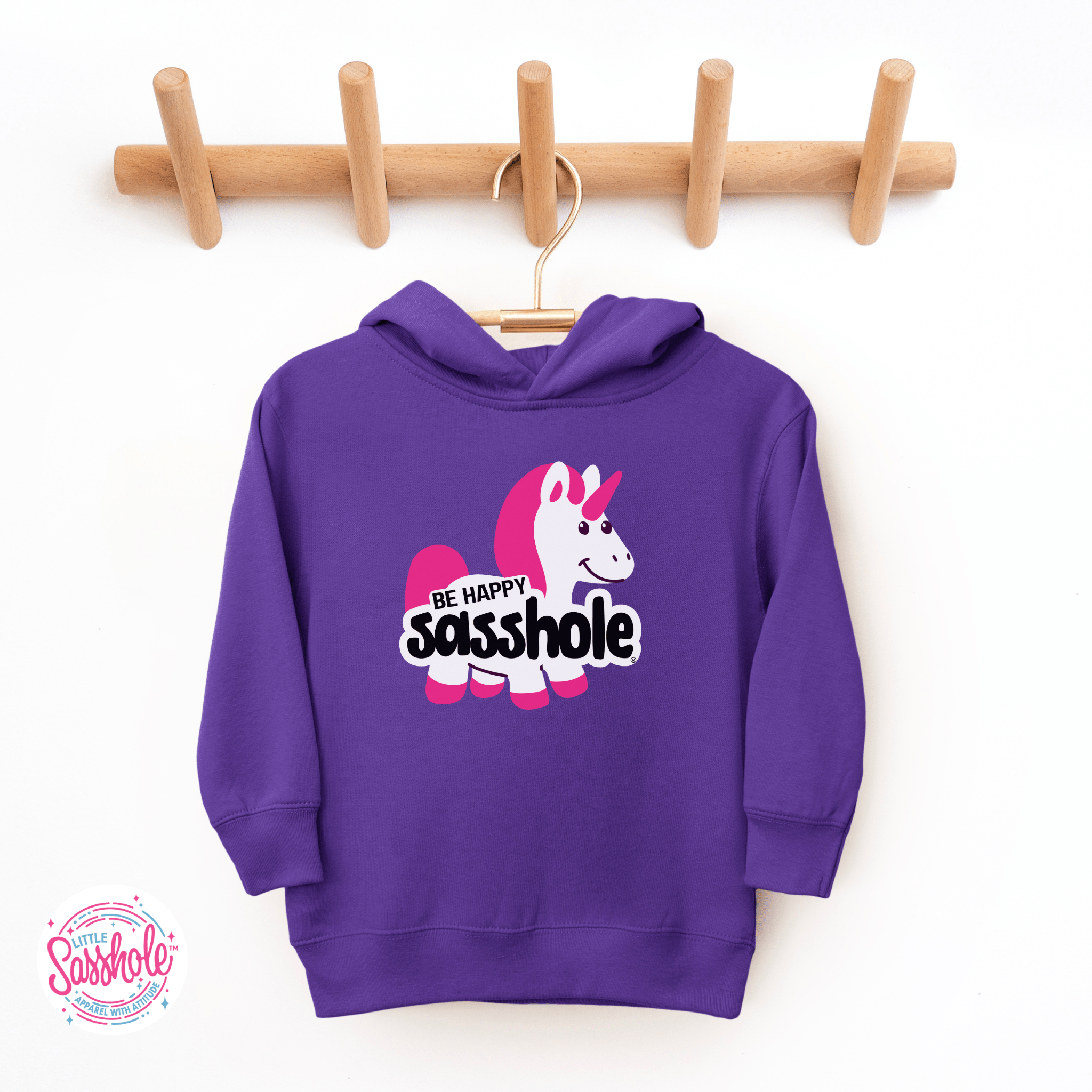 Image of Unicorn Smiles & Sass: Be Happy Sasshole® Cute Toddler Hoodies - Funny Graphic Tee by Sasshole® Clothing