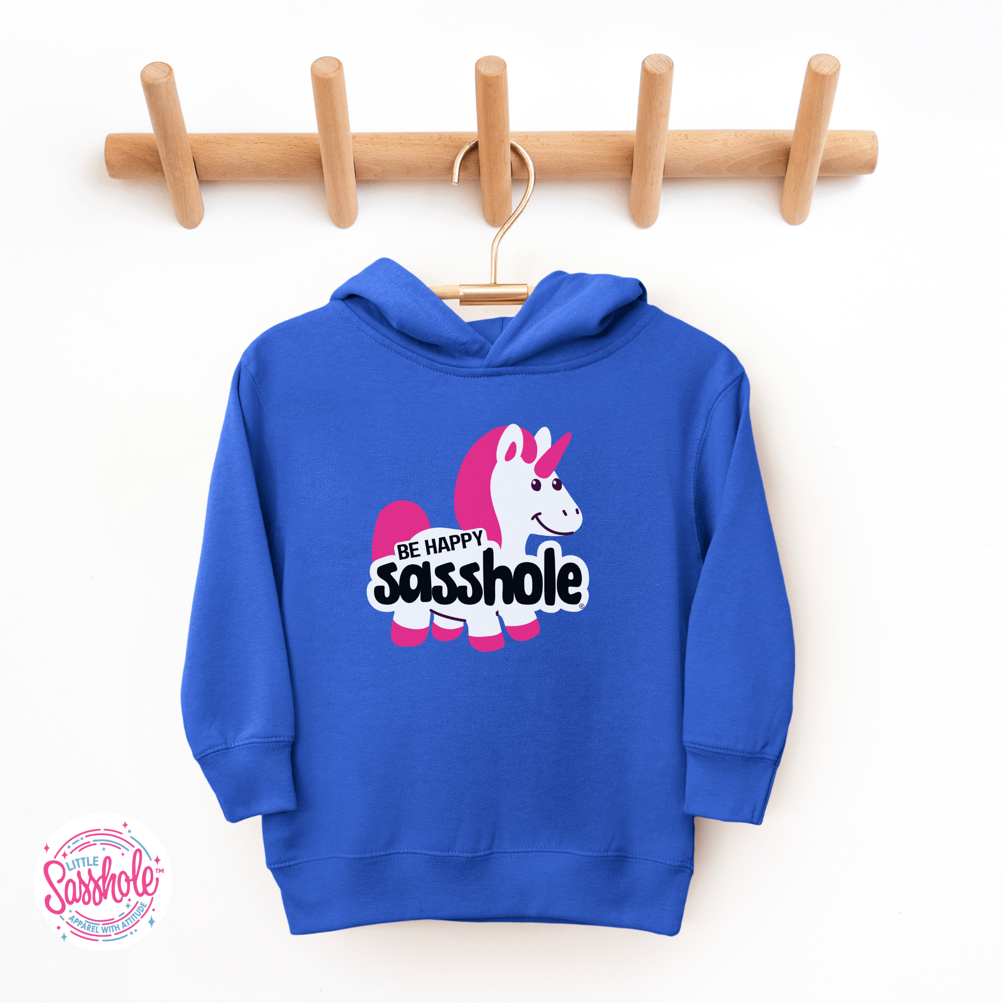 Image of Unicorn Smiles & Sass: Be Happy Sasshole® Cute Toddler Hoodies - Funny Graphic Tee by Sasshole® Clothing