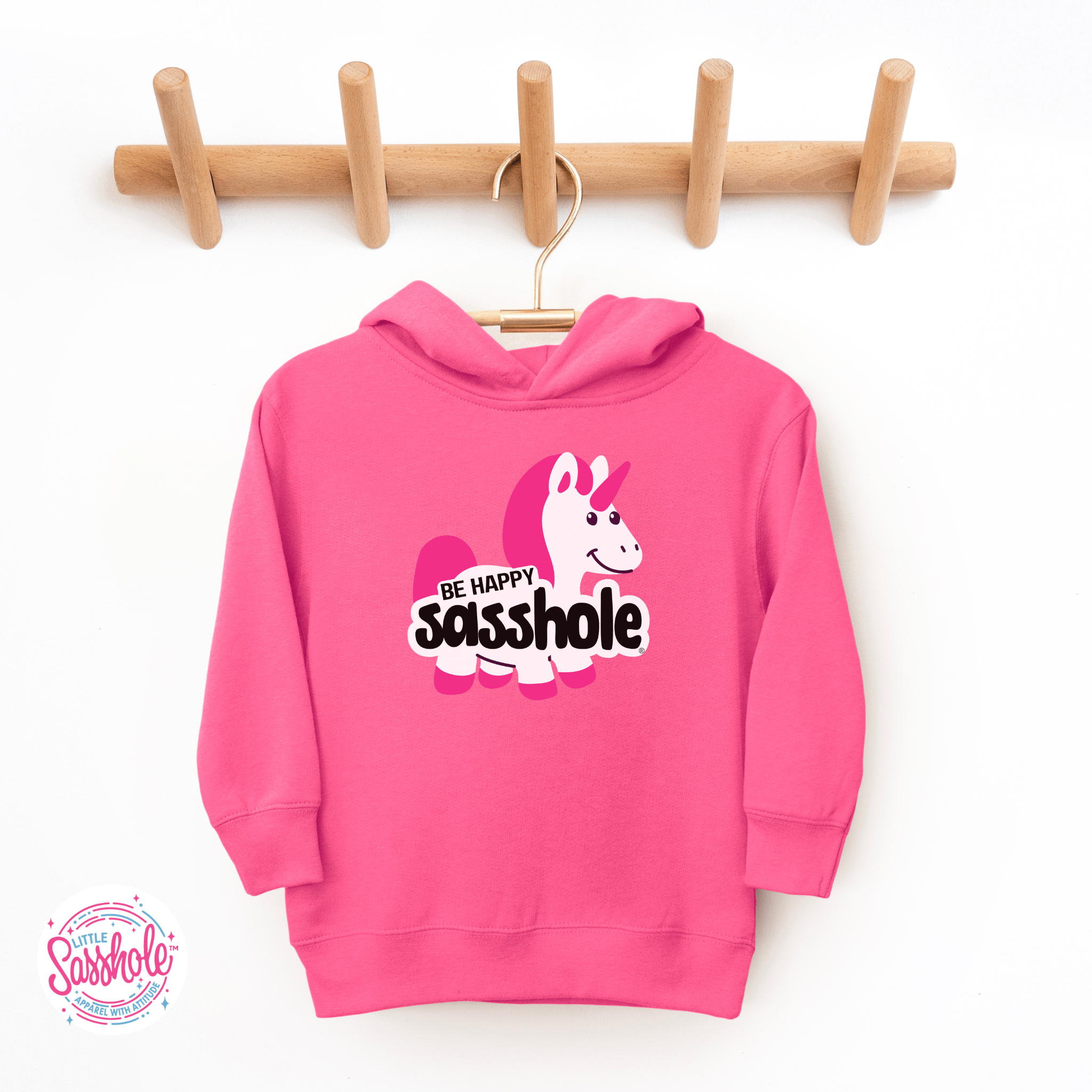 Image of Unicorn Smiles & Sass: Be Happy Sasshole® Cute Toddler Hoodies - Funny Graphic Tee by Sasshole® Clothing