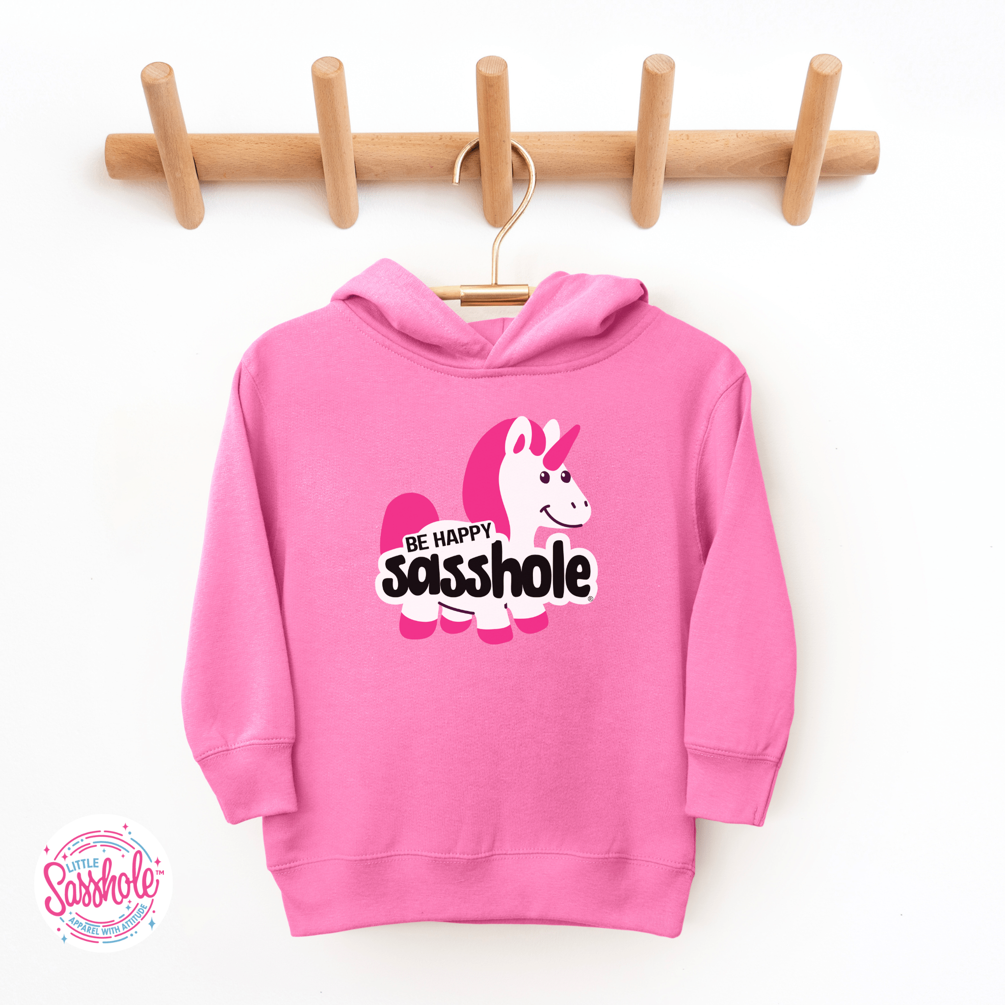 Image of Unicorn Smiles & Sass: Be Happy Sasshole® Cute Toddler Hoodies - Funny Graphic Tee by Sasshole® Clothing