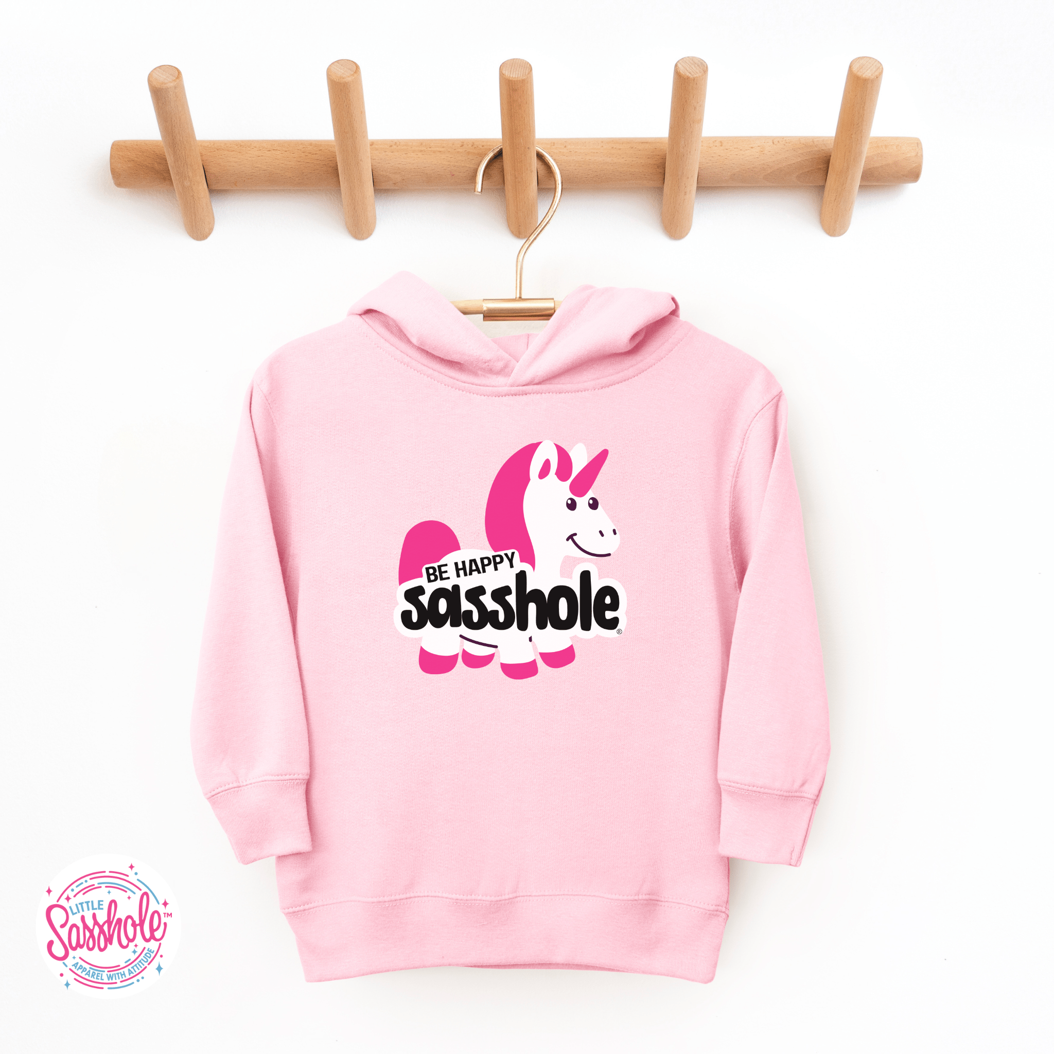 Image of Unicorn Smiles & Sass: Be Happy Sasshole® Cute Toddler Hoodies - Funny Graphic Tee by Sasshole® Clothing