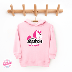 Image of Unicorn Smiles & Sass: Be Happy Sasshole® Cute Toddler Hoodies - Funny Graphic Tee by Sasshole® Clothing