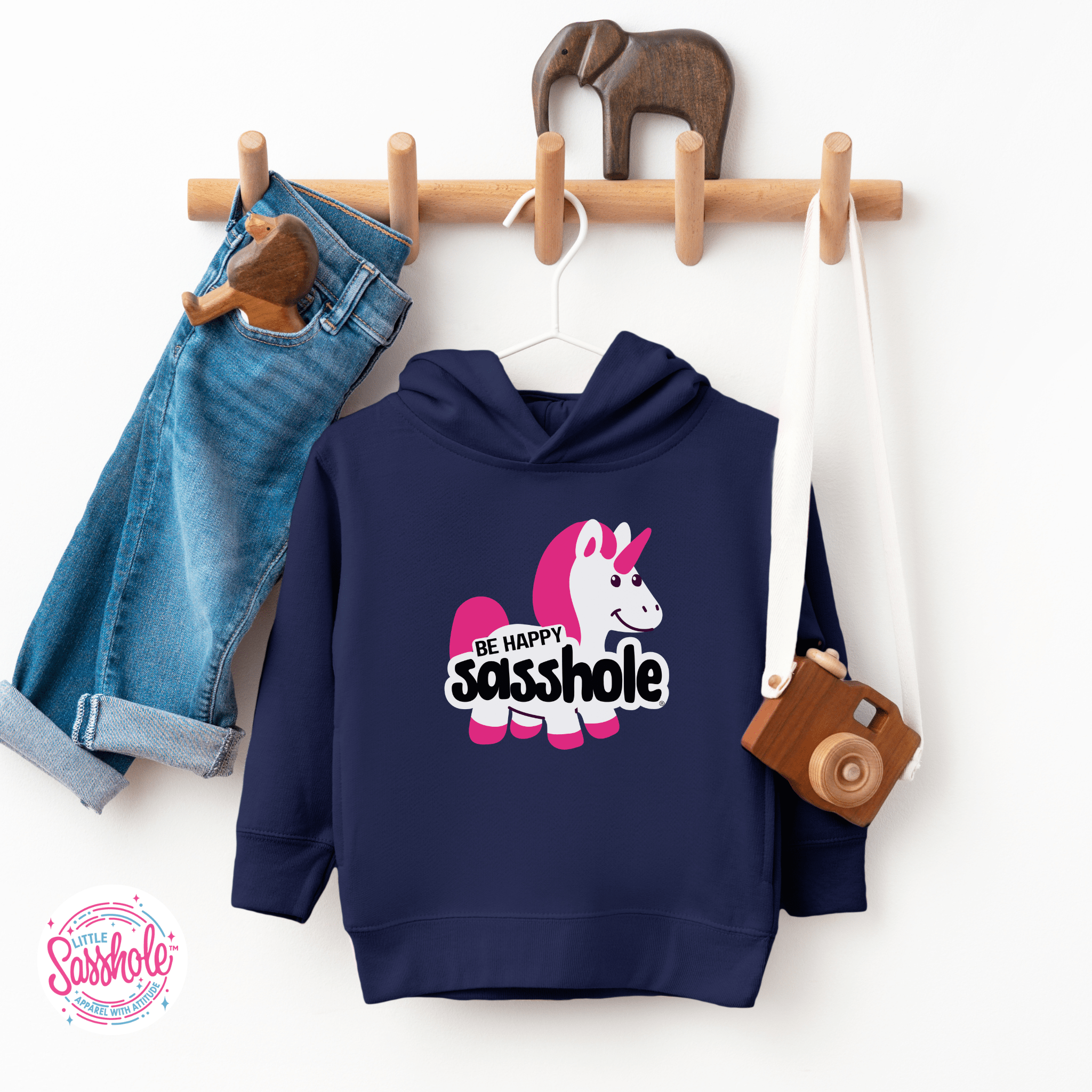 Image of Unicorn Smiles & Sass: Be Happy Sasshole® Cute Toddler Hoodies - Funny Graphic Tee by Sasshole® Clothing